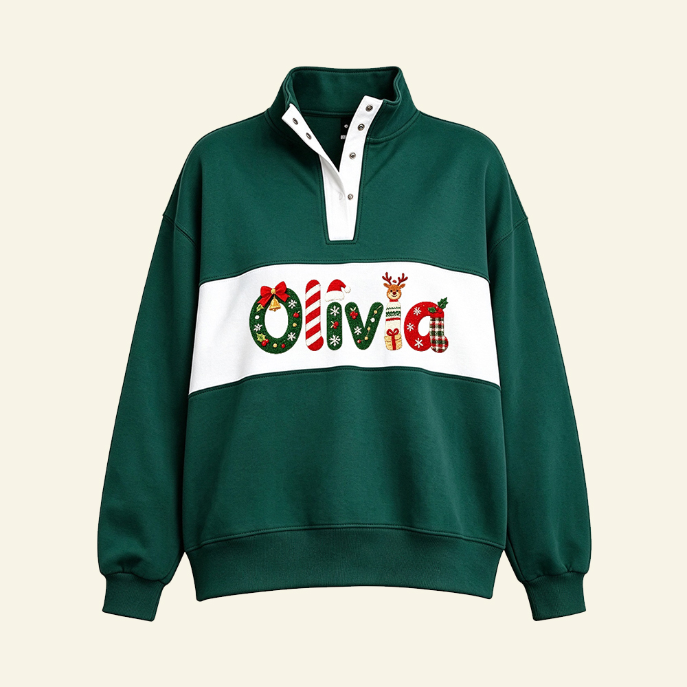 Personalized Custom Name Christmas Quarter Zip Sweatshirt
