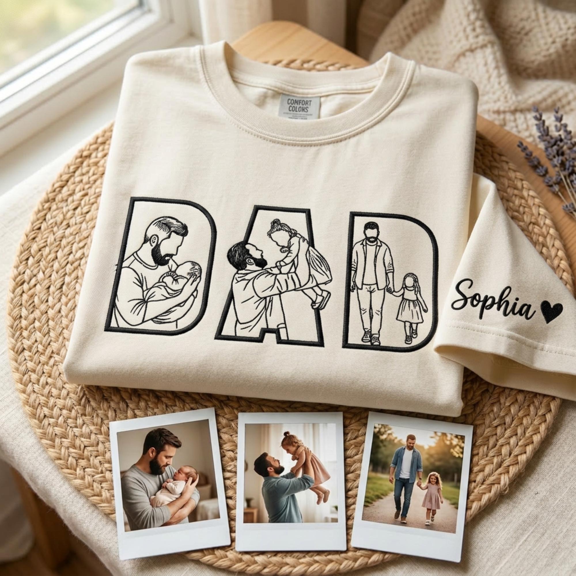 Personalized Dad Sweatshirt, Embroidered Family Line Art Shirt