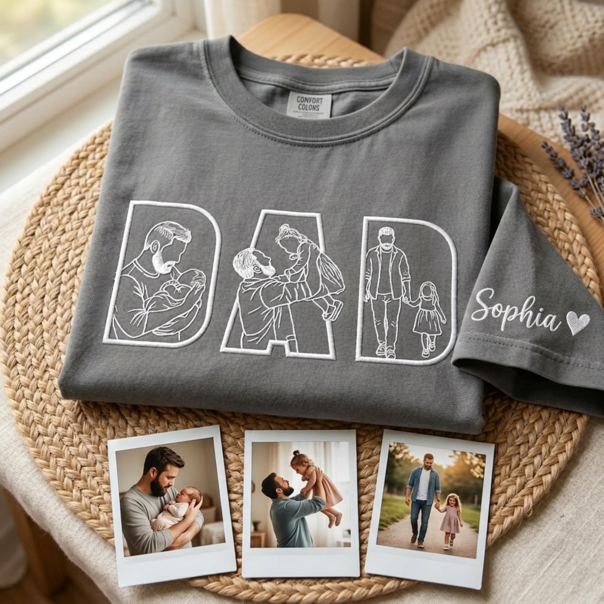 Personalized Dad Sweatshirt, Embroidered Family Line Art Shirt