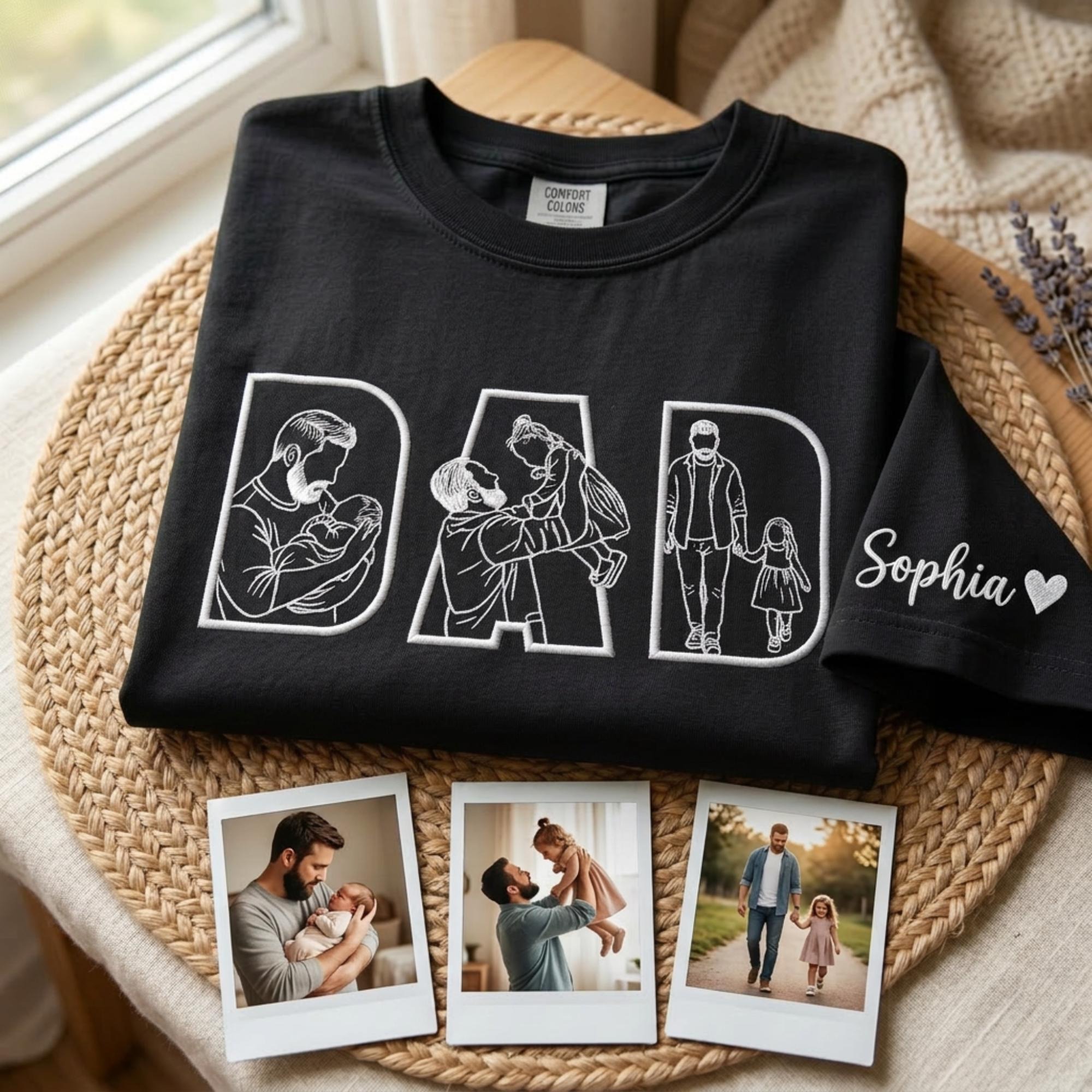 Personalized Dad Sweatshirt, Embroidered Family Line Art Shirt