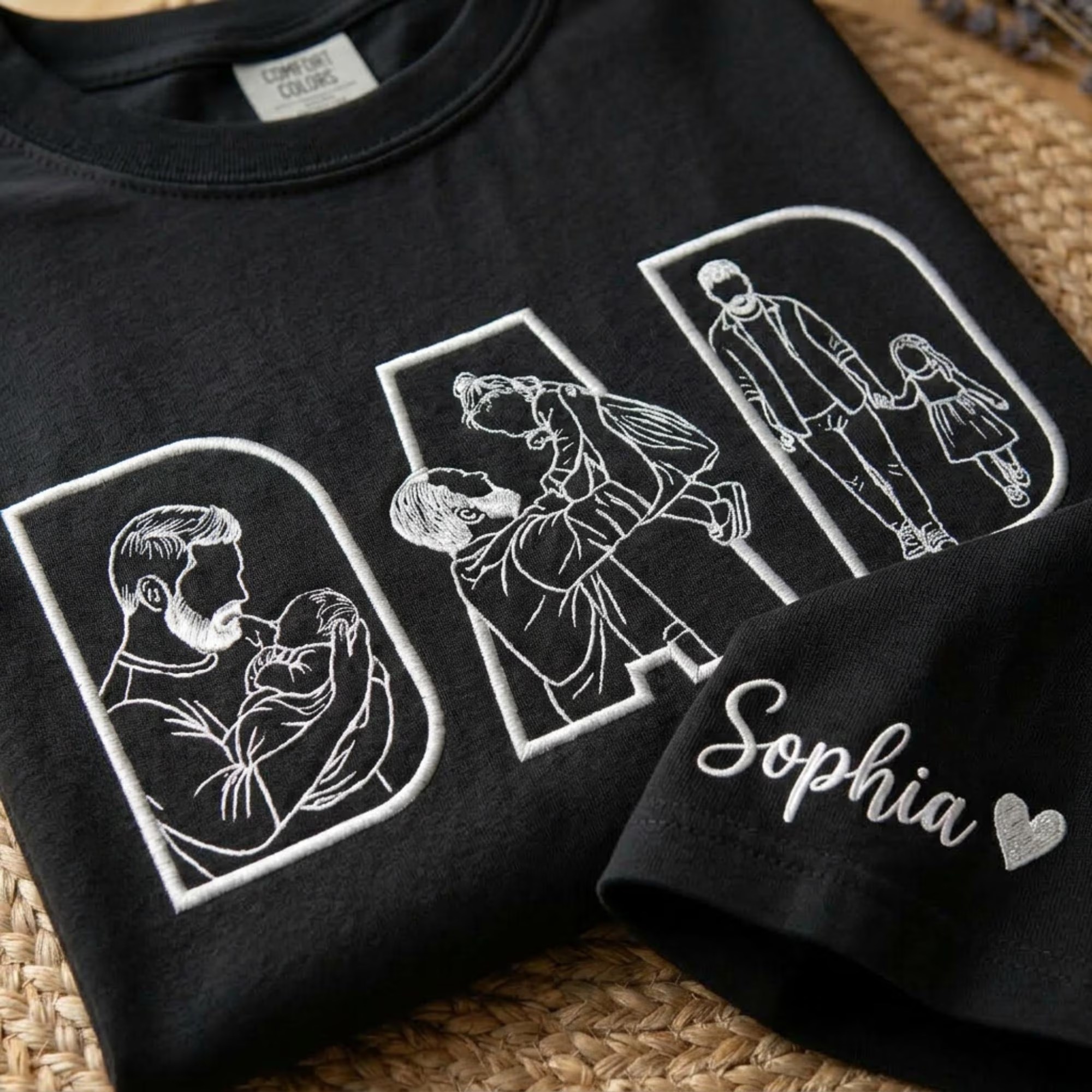 Personalized Dad Sweatshirt, Embroidered Family Line Art Shirt