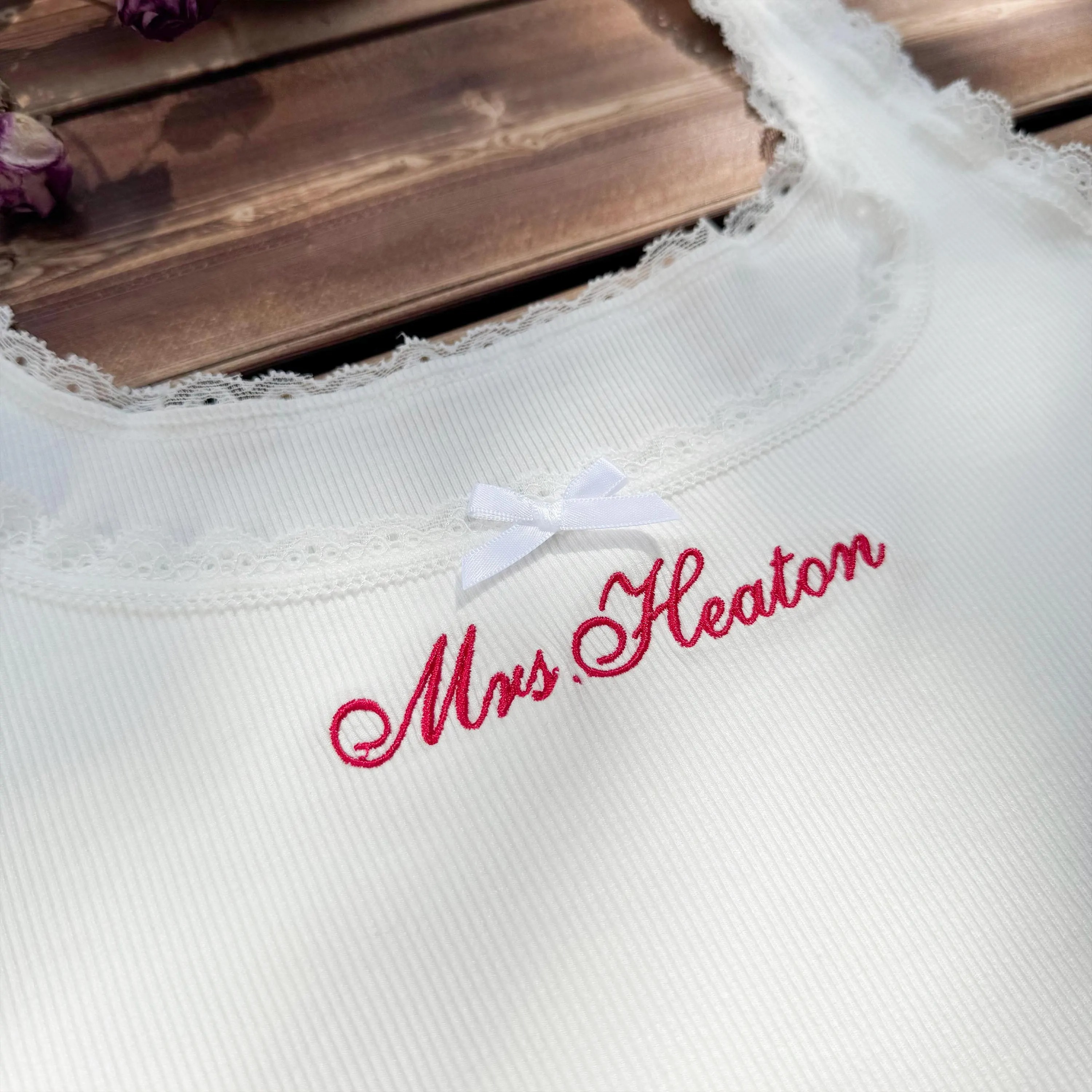 Personalized Embroidered Lace Tank Top, Custom Embroidery Modal Tank Bridal Shower Gift