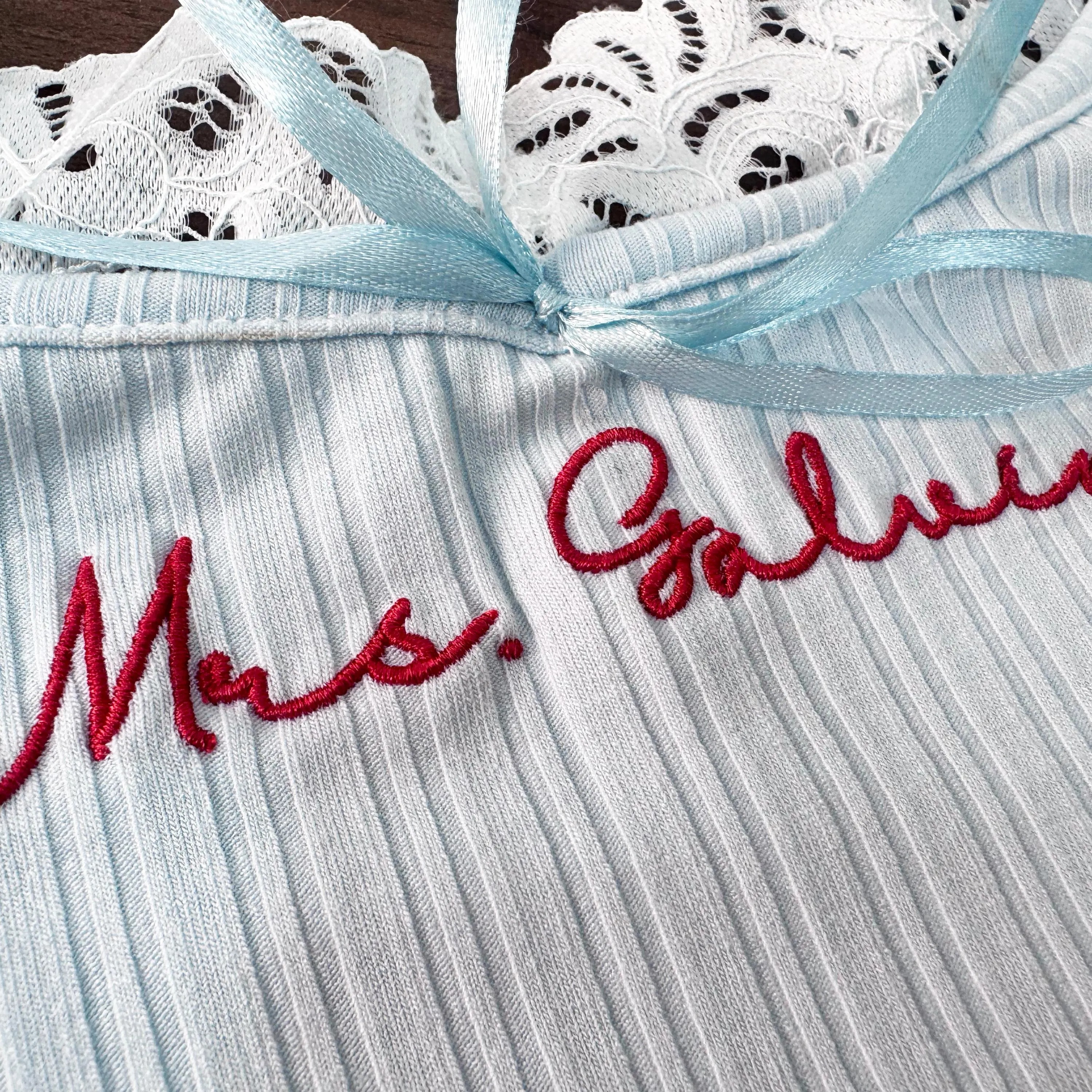 Personalized Embroidered Lace Tank Top, Bridal Shower Gift, Bachelorette Party,