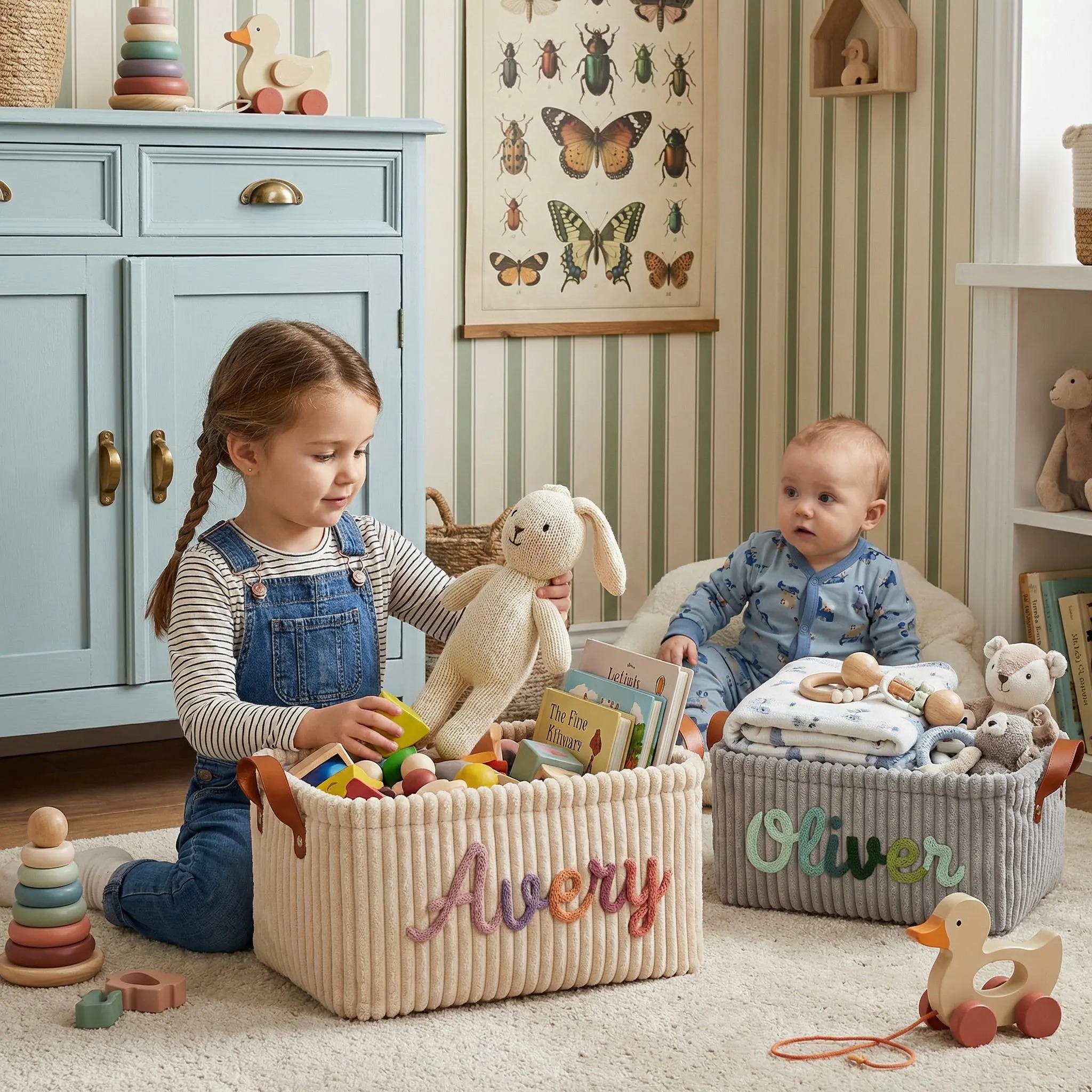 [Copy]Personalized Newborn Baby Diaper Caddy Organizer, Kids Nursery Toy Storage Basket