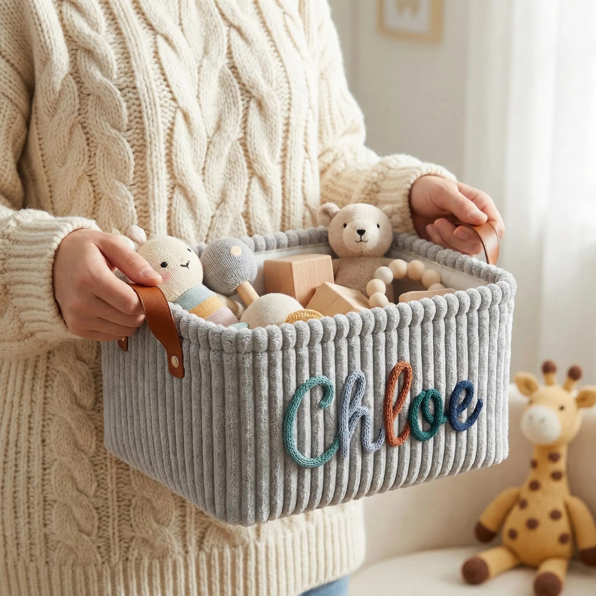 [Copy]Personalized Newborn Baby Diaper Caddy Organizer, Kids Nursery Toy Storage Basket