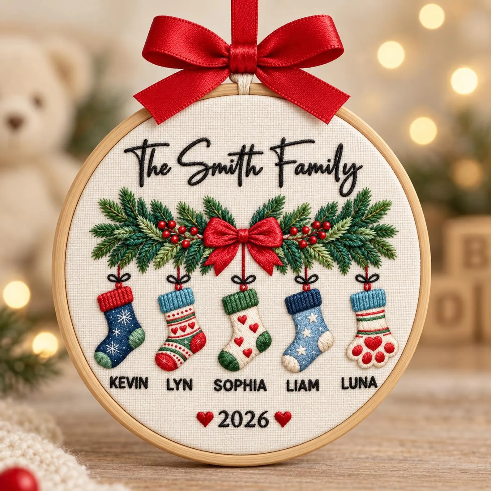 Personalized Family Christmas Stocking Embroidery Hoop