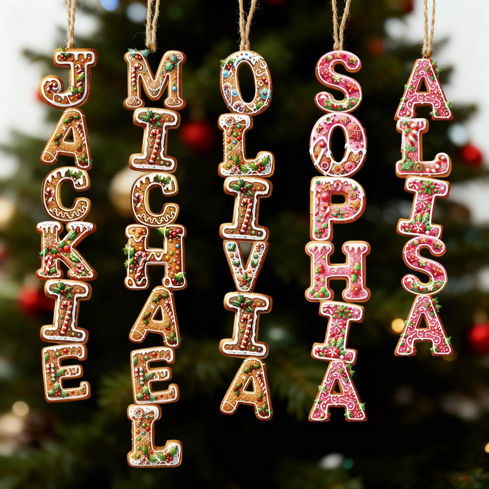 Personalized Gingerbread Letter Name Christmas Ornament