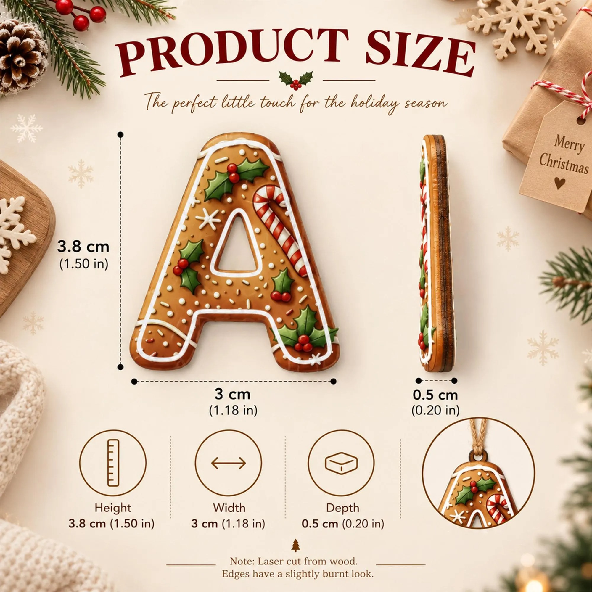 Personalized Gingerbread Letter Name Christmas Ornament