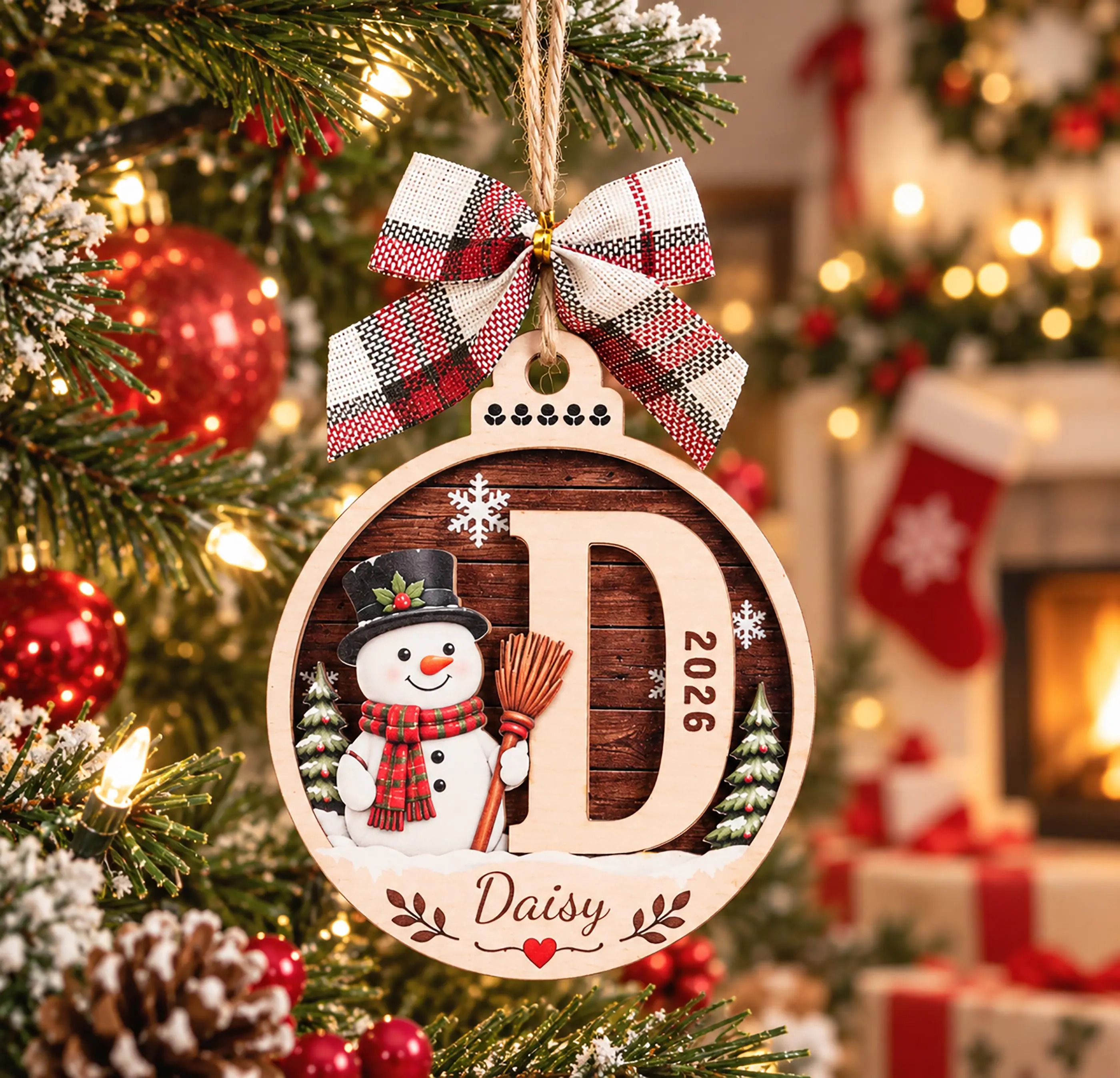 Personalized Initial Name Wooden Christmas Ornament