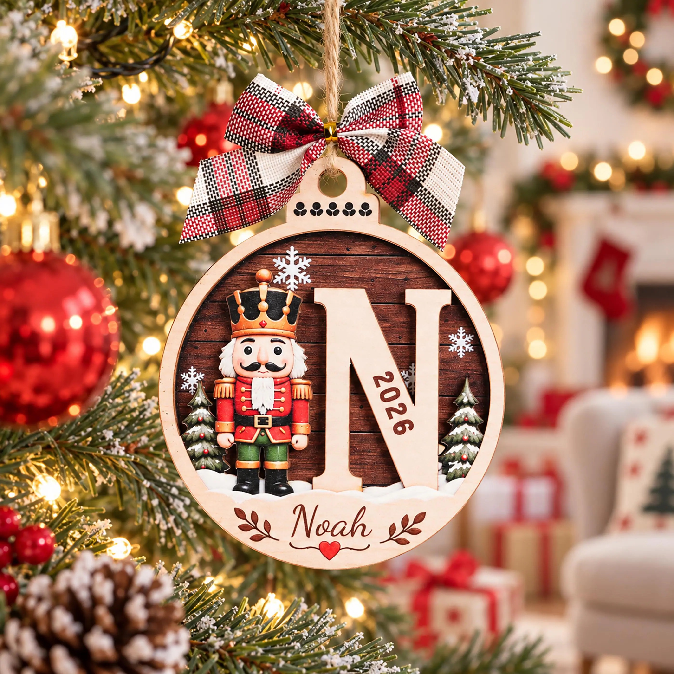 Personalized Initial Name Wooden Christmas Ornament