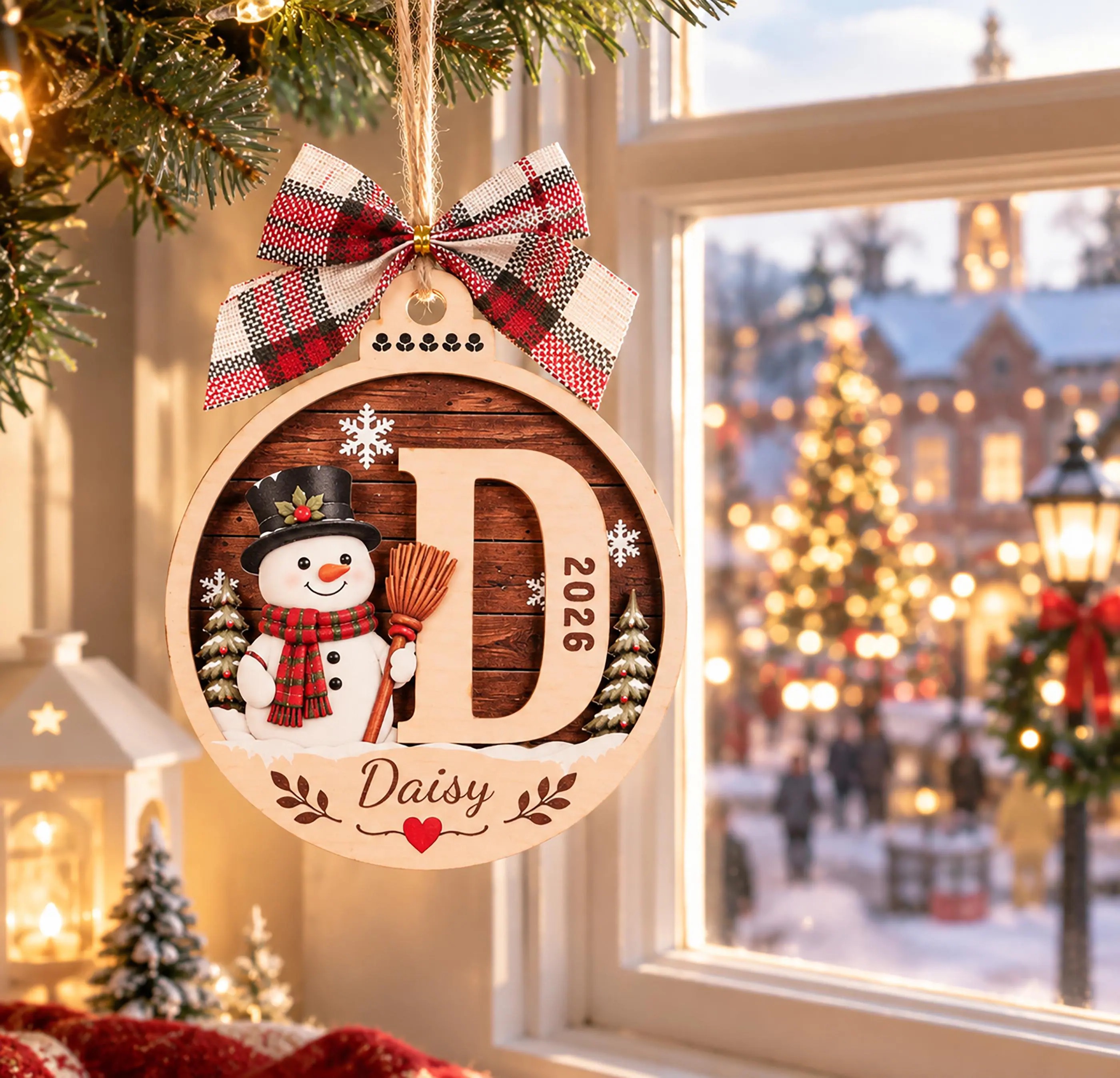 Personalized Initial Name Wooden Christmas Ornament