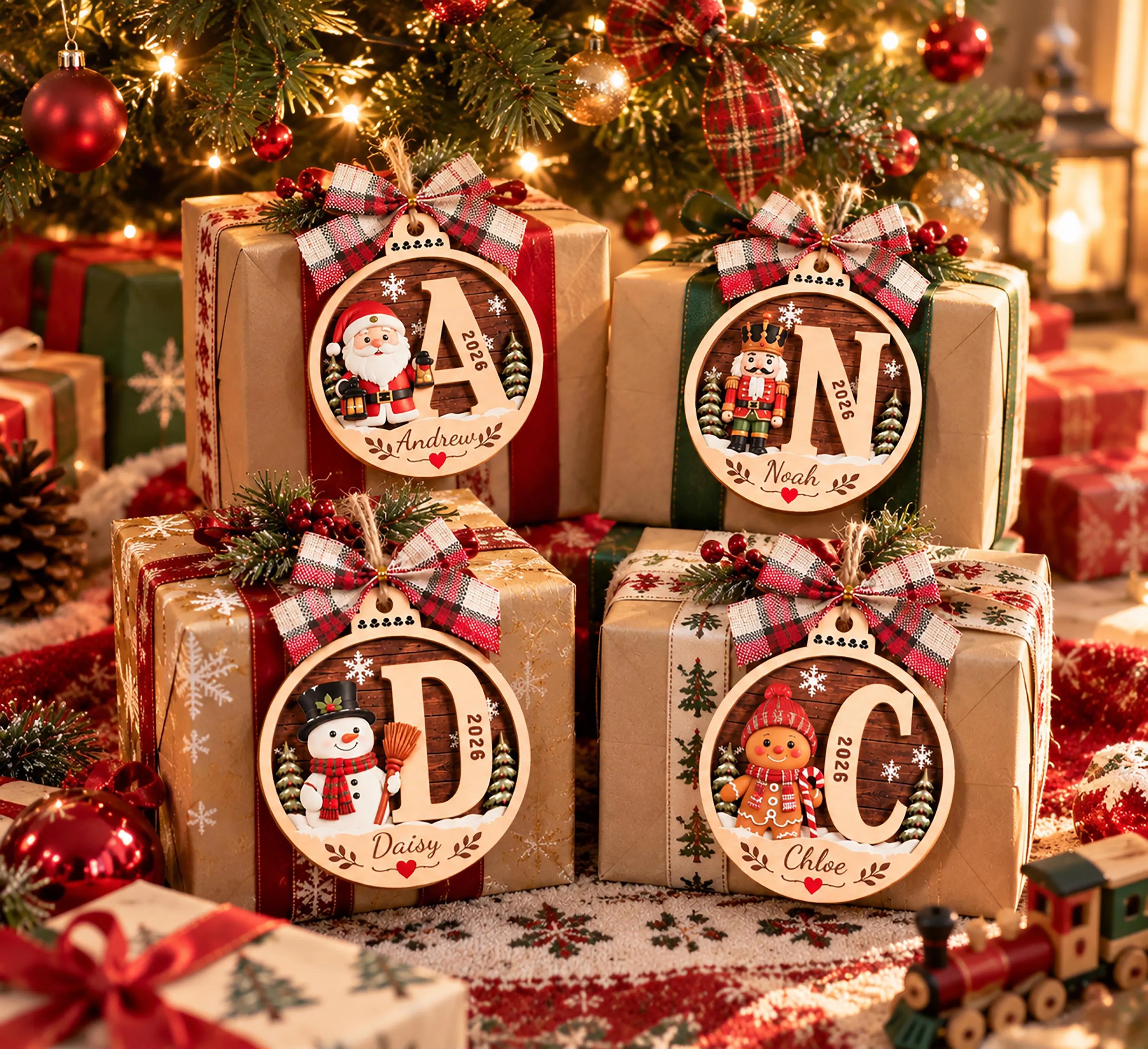 Personalized Initial Name Wooden Christmas Ornament