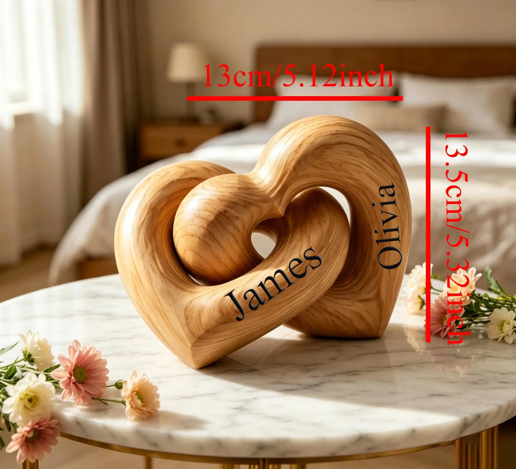 Personalized Interlocking Wooden Hearts | Engraved Couple Names, Anniversary Wedding Valentines Day Gift
