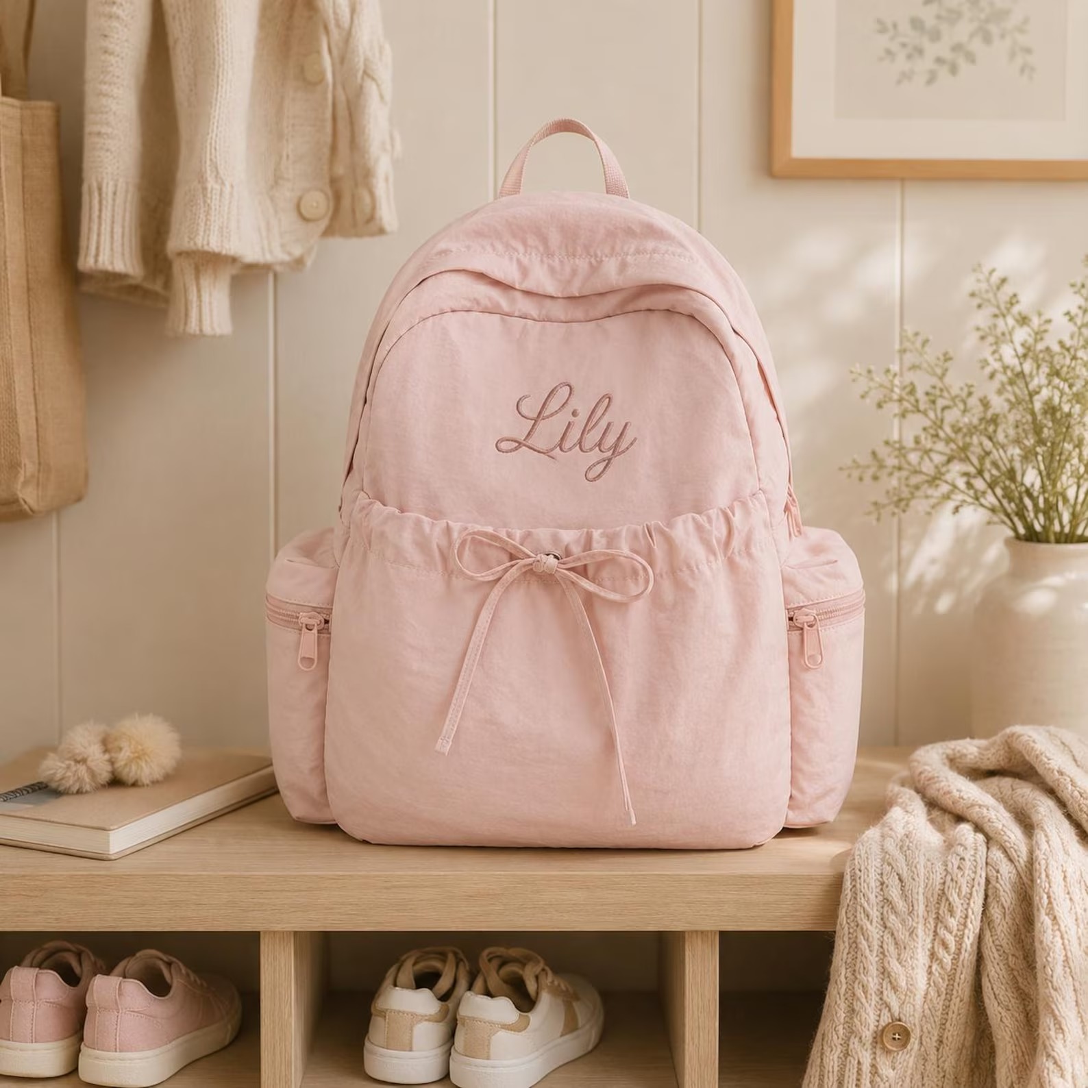 Personalized Lightweight Nylon Backpack with Custom Name Embroidery