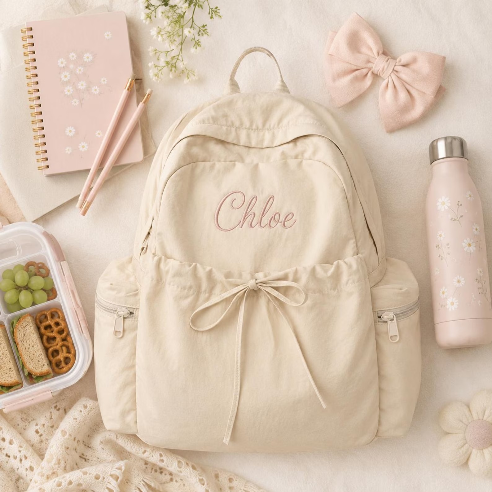 Personalized Lightweight Nylon Backpack with Custom Name Embroidery