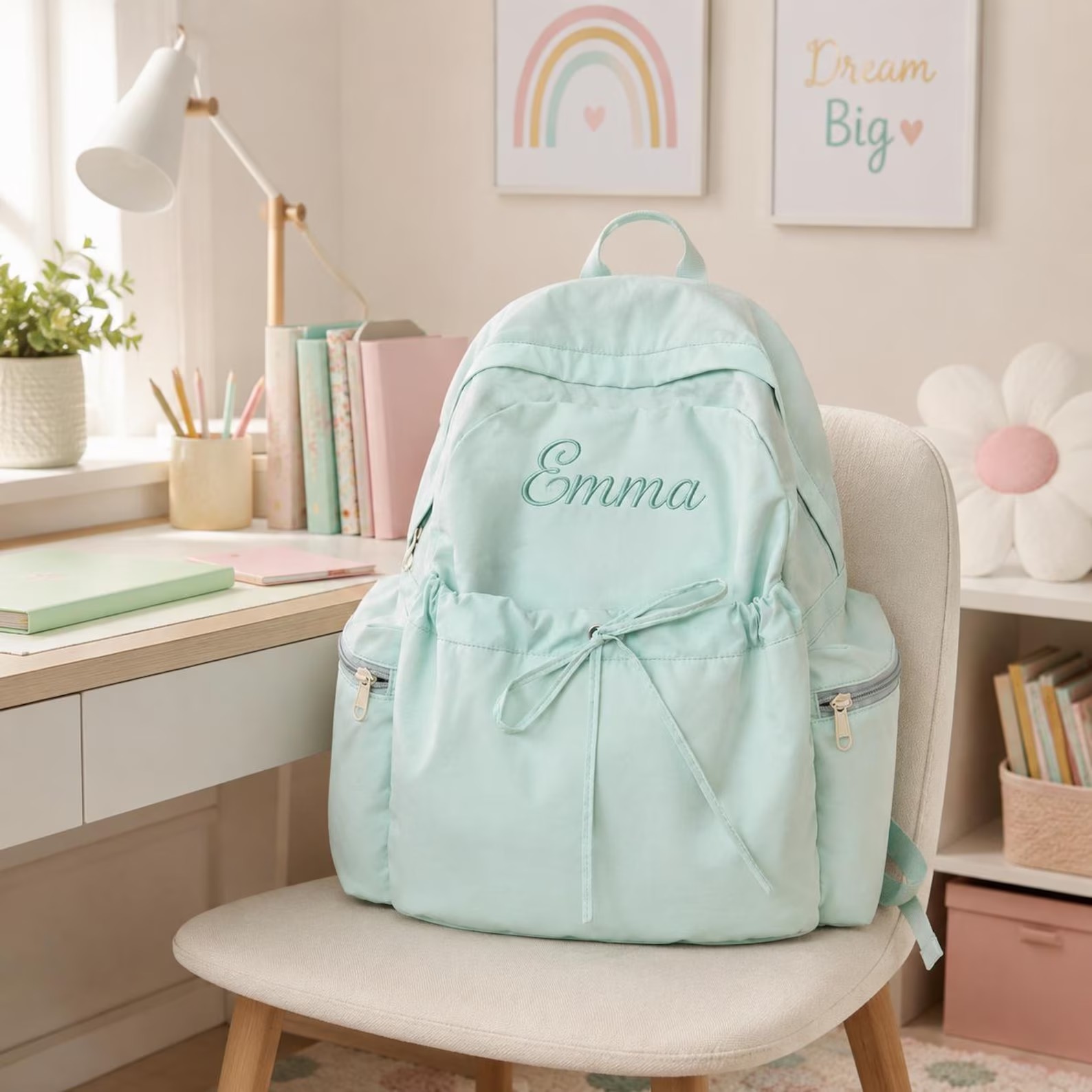 Personalized Lightweight Nylon Backpack with Custom Name Embroidery