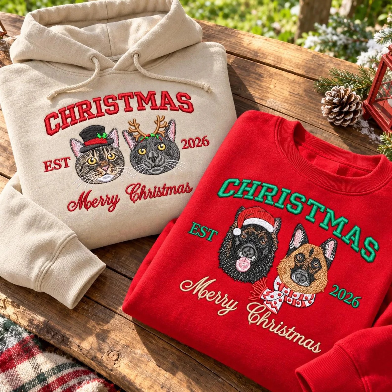 Personalized Merry Christmas Pet Portrait Embroidered Sweatshirt