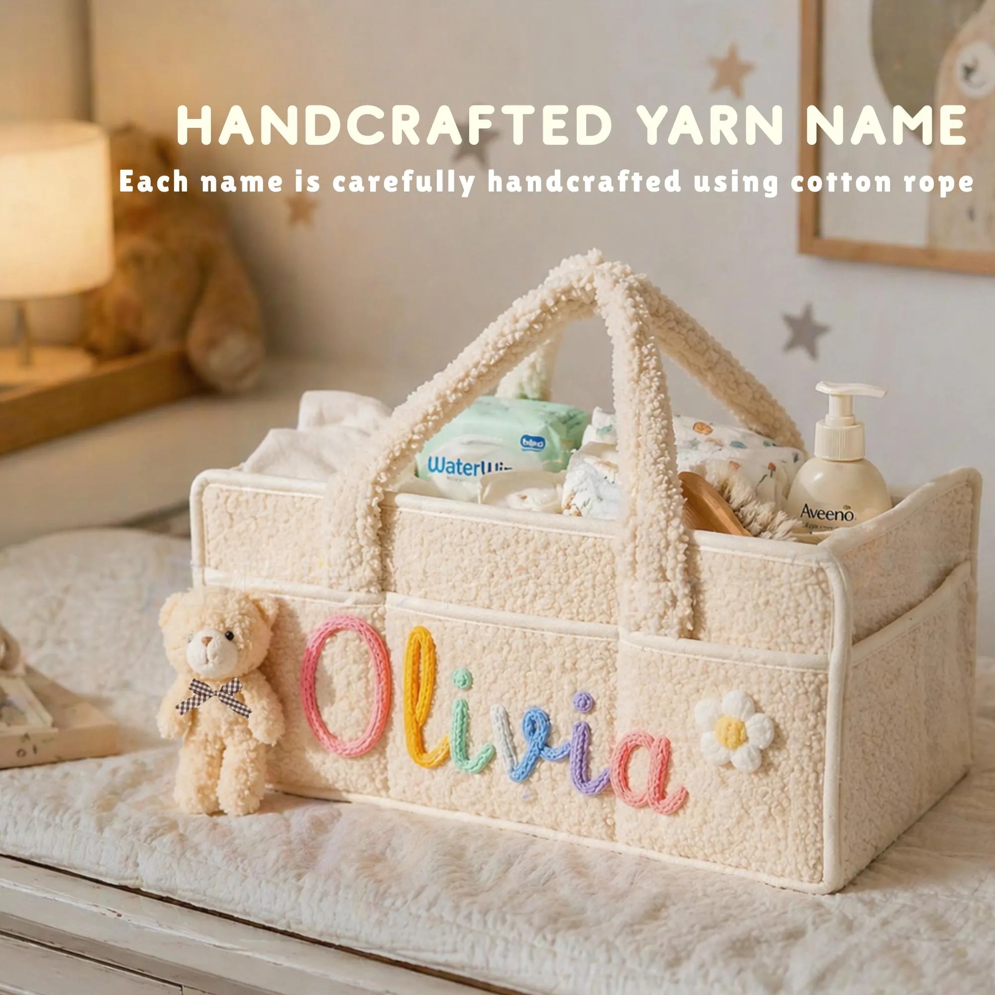 Personalized Newborn Baby Diaper Caddy Organizer, Kids Nursery Toy Storage Basket
