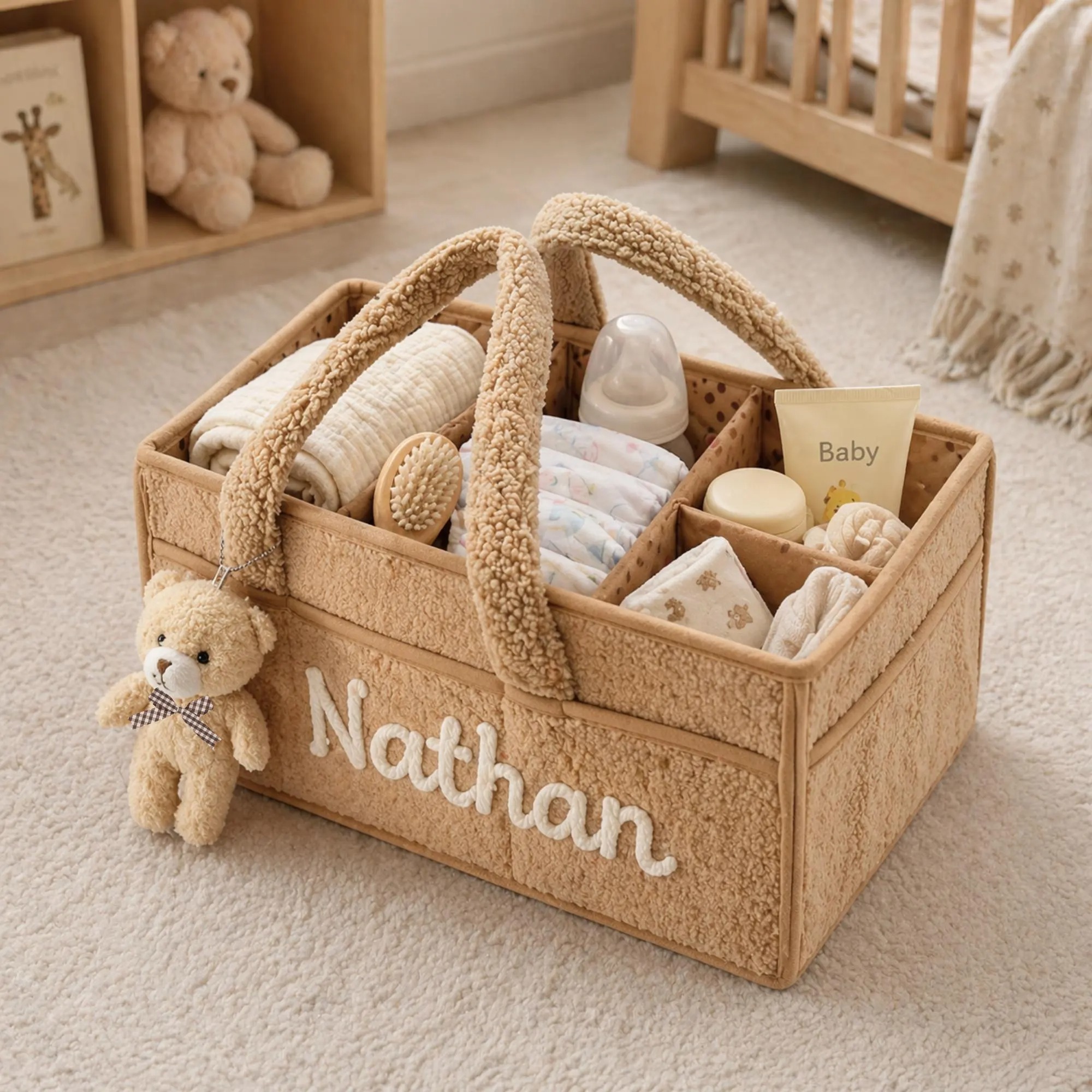 Personalized Newborn Baby Diaper Caddy Organizer, Kids Nursery Toy Storage Basket