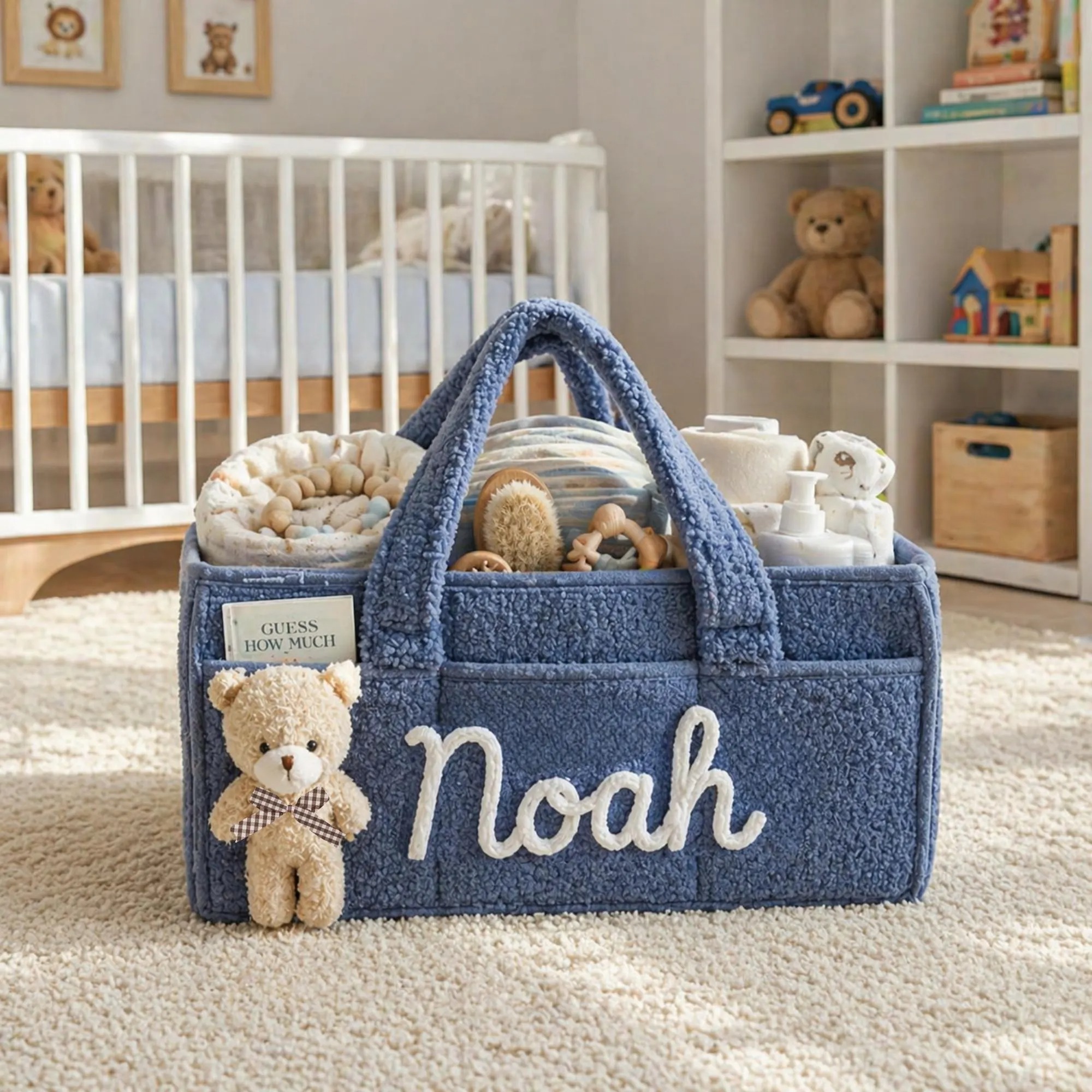 Personalized Newborn Baby Diaper Caddy Organizer, Kids Nursery Toy Storage Basket