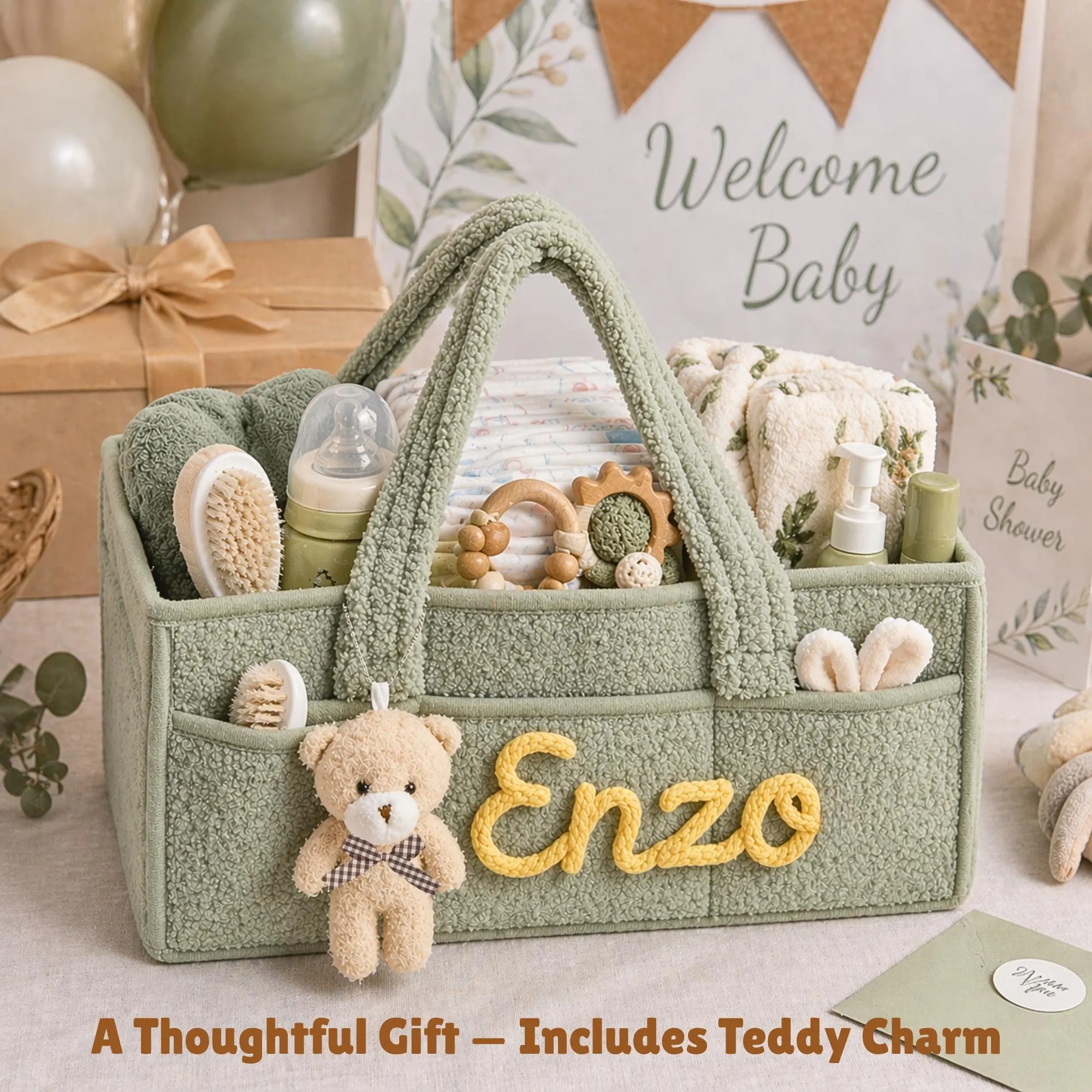Personalized Newborn Baby Diaper Caddy Organizer, Kids Nursery Toy Storage Basket
