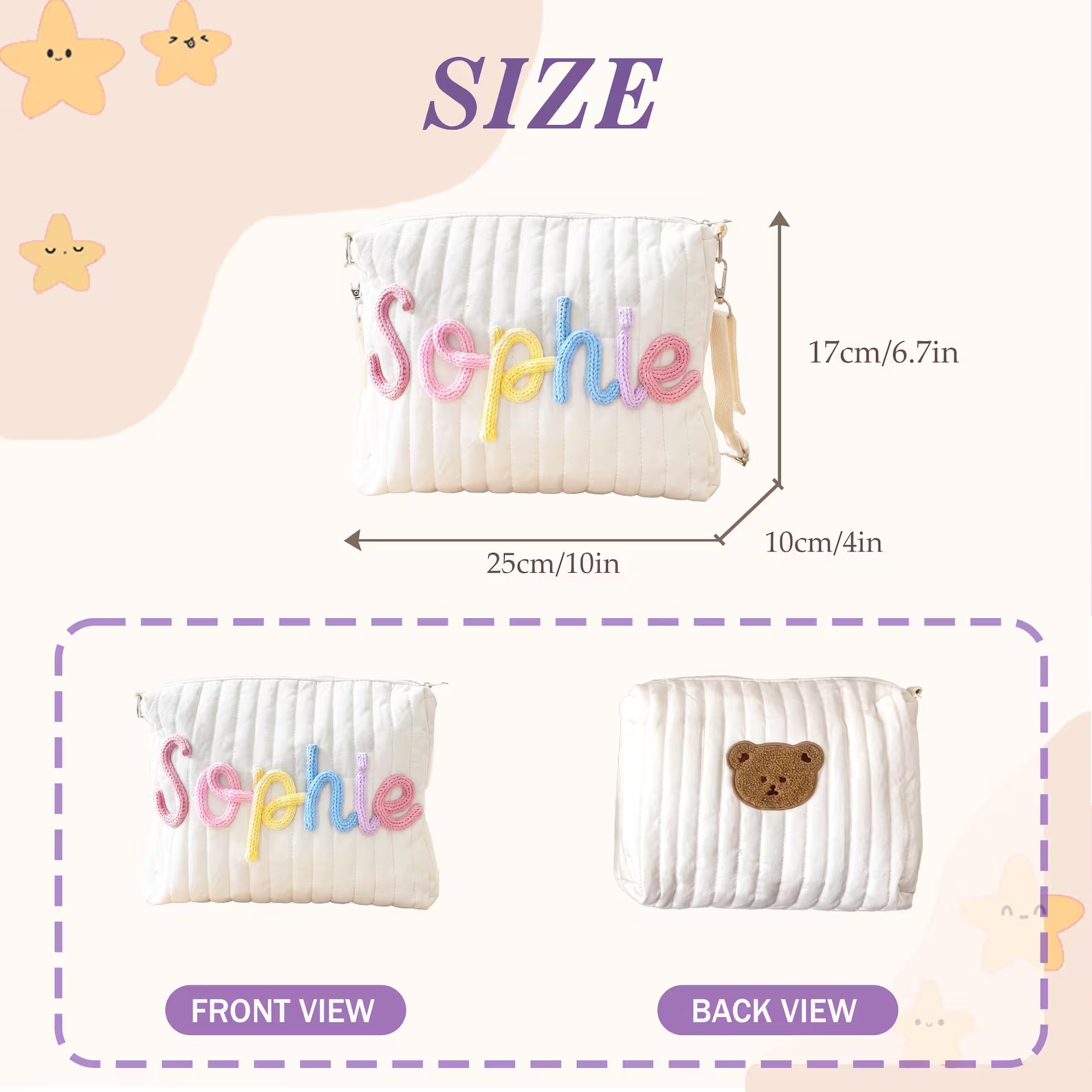 Personalized Quilted Stroller Organizer: Pastel Baby Girl Name Pram Caddy, Gift for New Mom