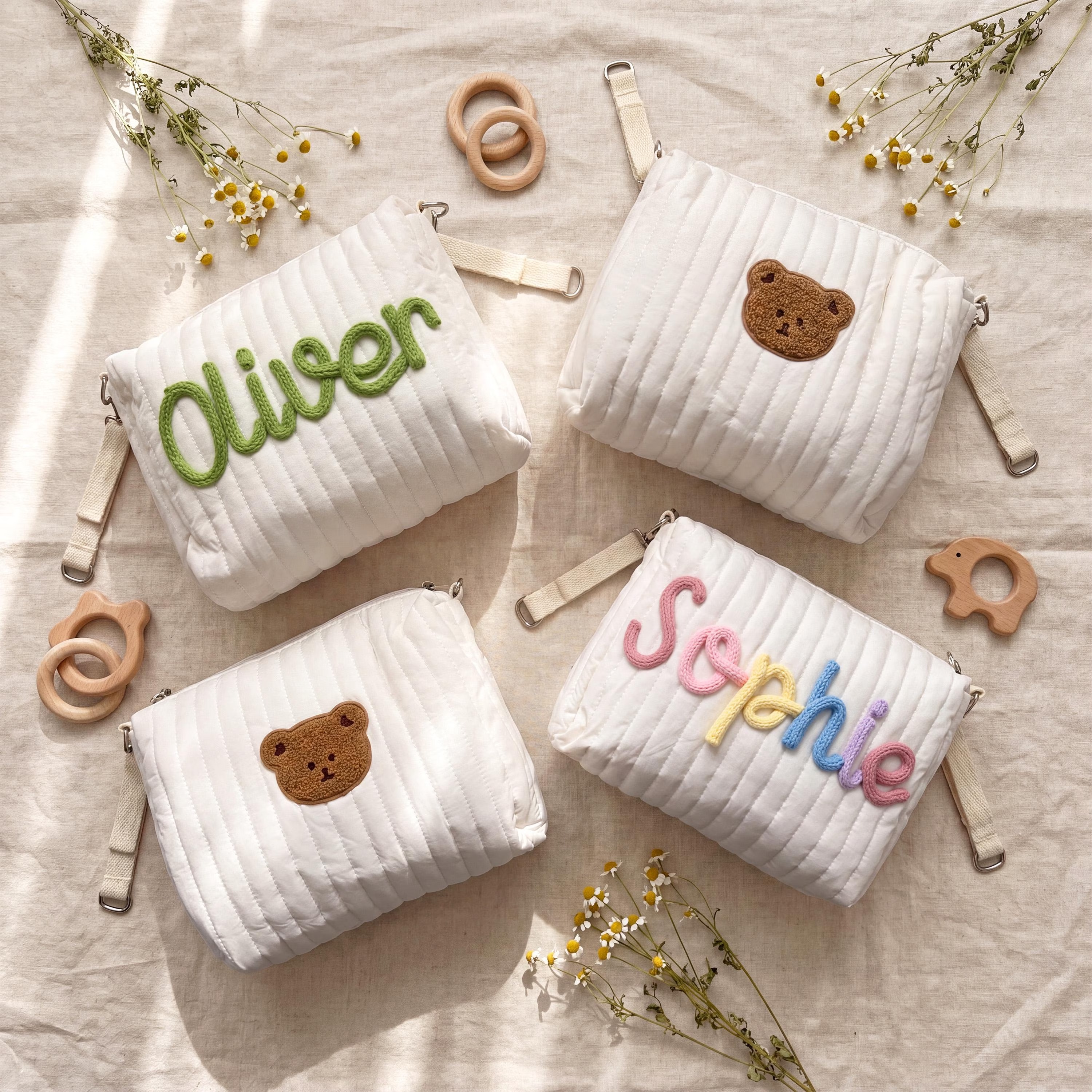 Personalized Quilted Stroller Organizer: Pastel Baby Girl Name Pram Caddy, Gift for New Mom
