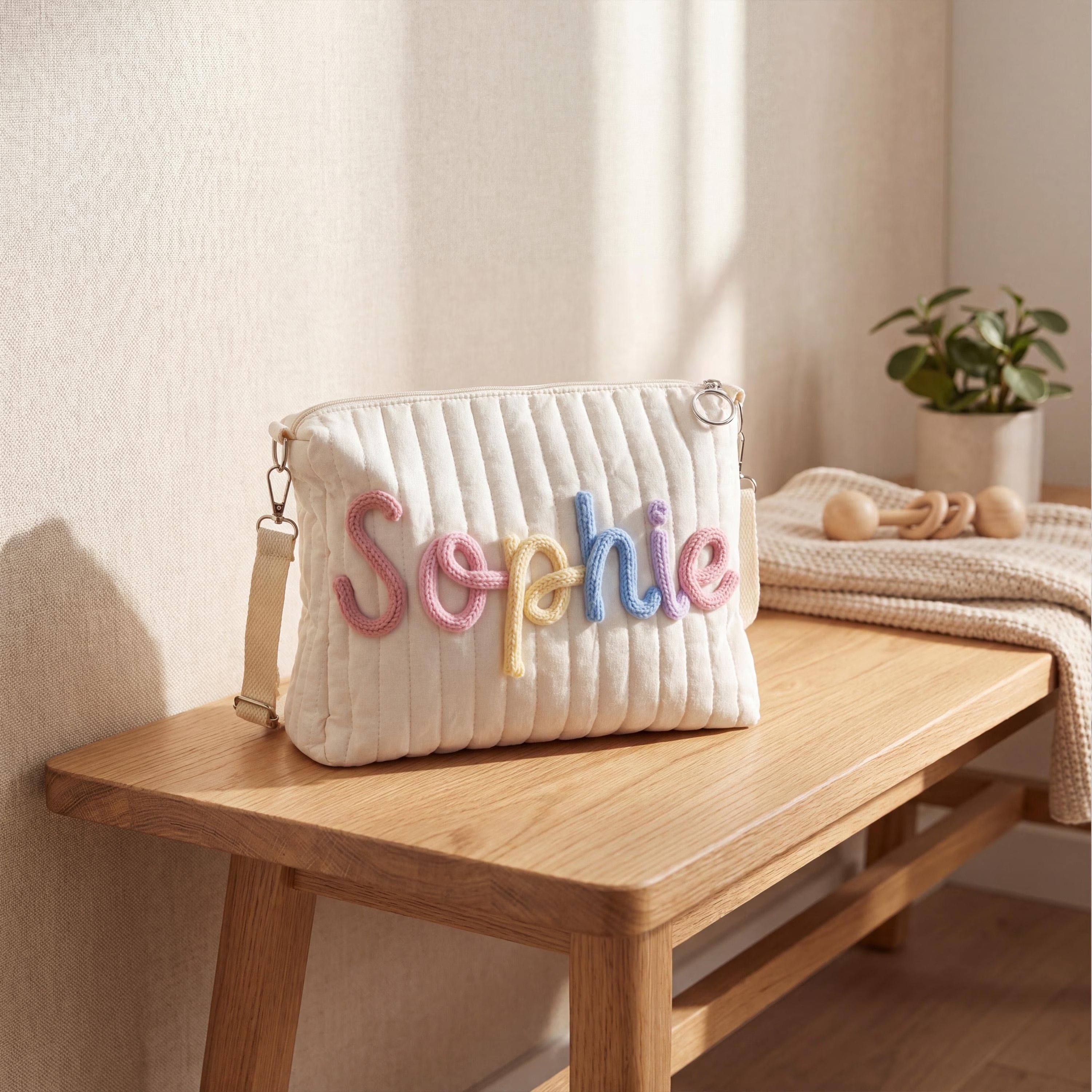 Personalized Quilted Stroller Organizer: Pastel Baby Girl Name Pram Caddy, Gift for New Mom
