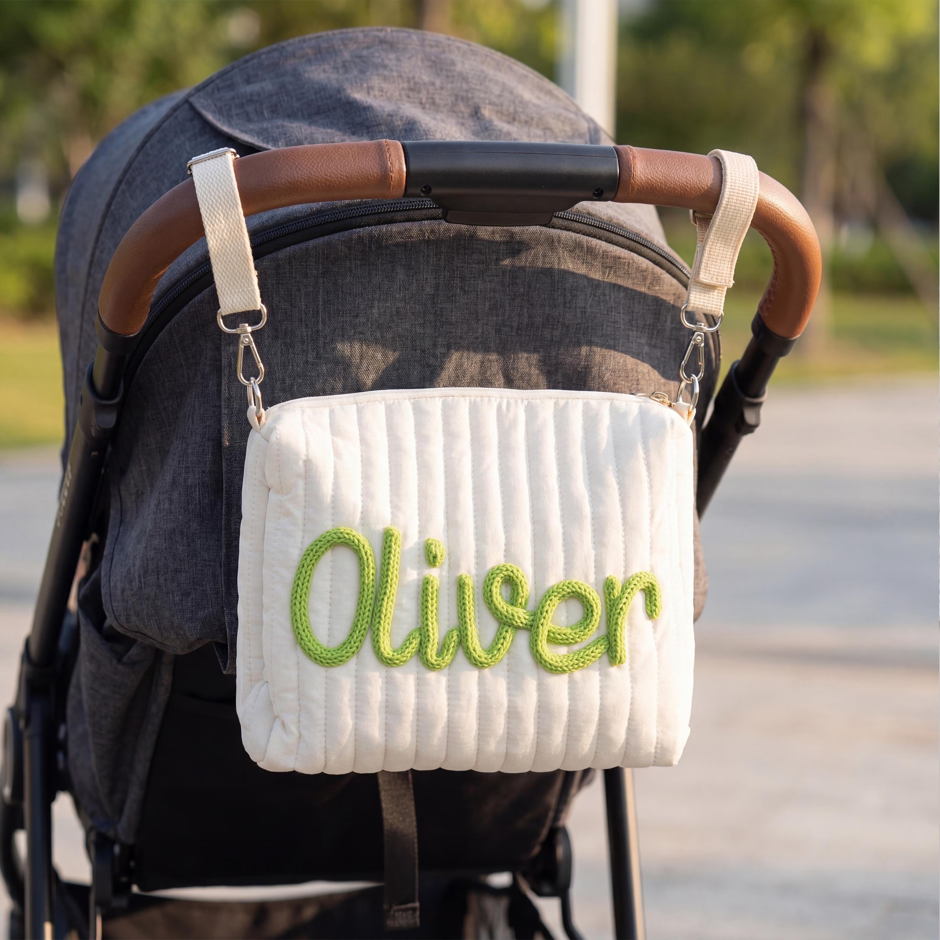 Personalized Quilted Stroller Organizer: Pastel Baby Girl Name Pram Caddy, Gift for New Mom