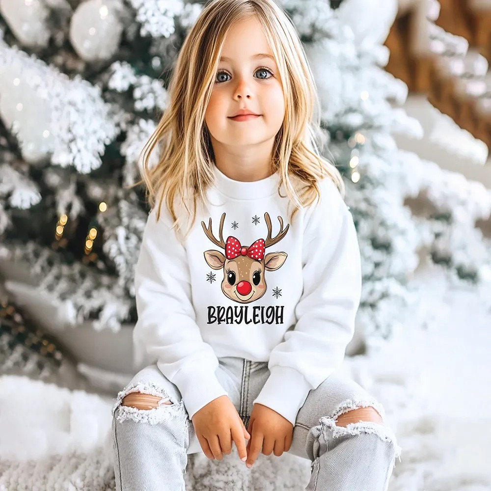 Personalized Reindeer Kids Christmas Sweatshirt