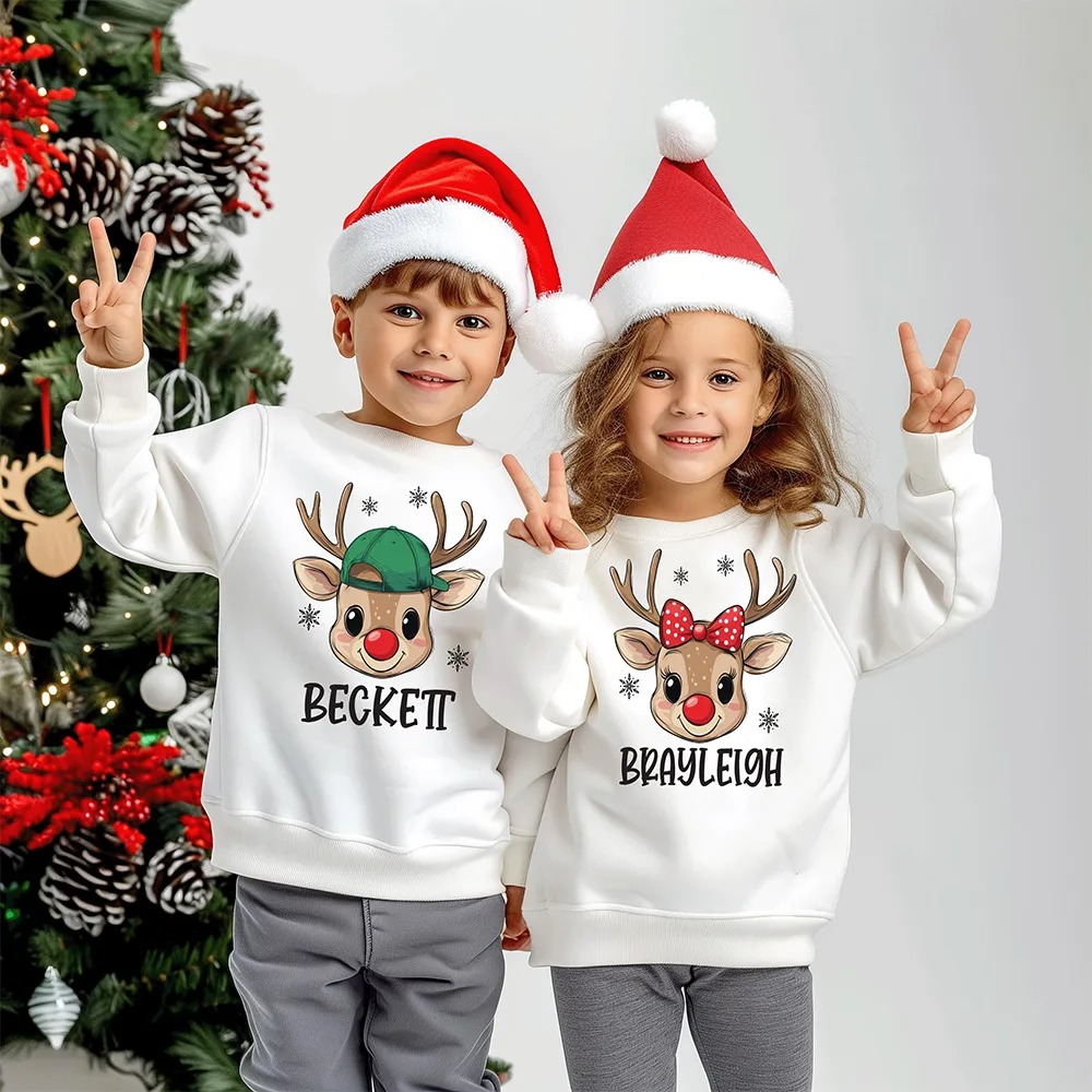 Personalized Reindeer Kids Christmas Sweatshirt