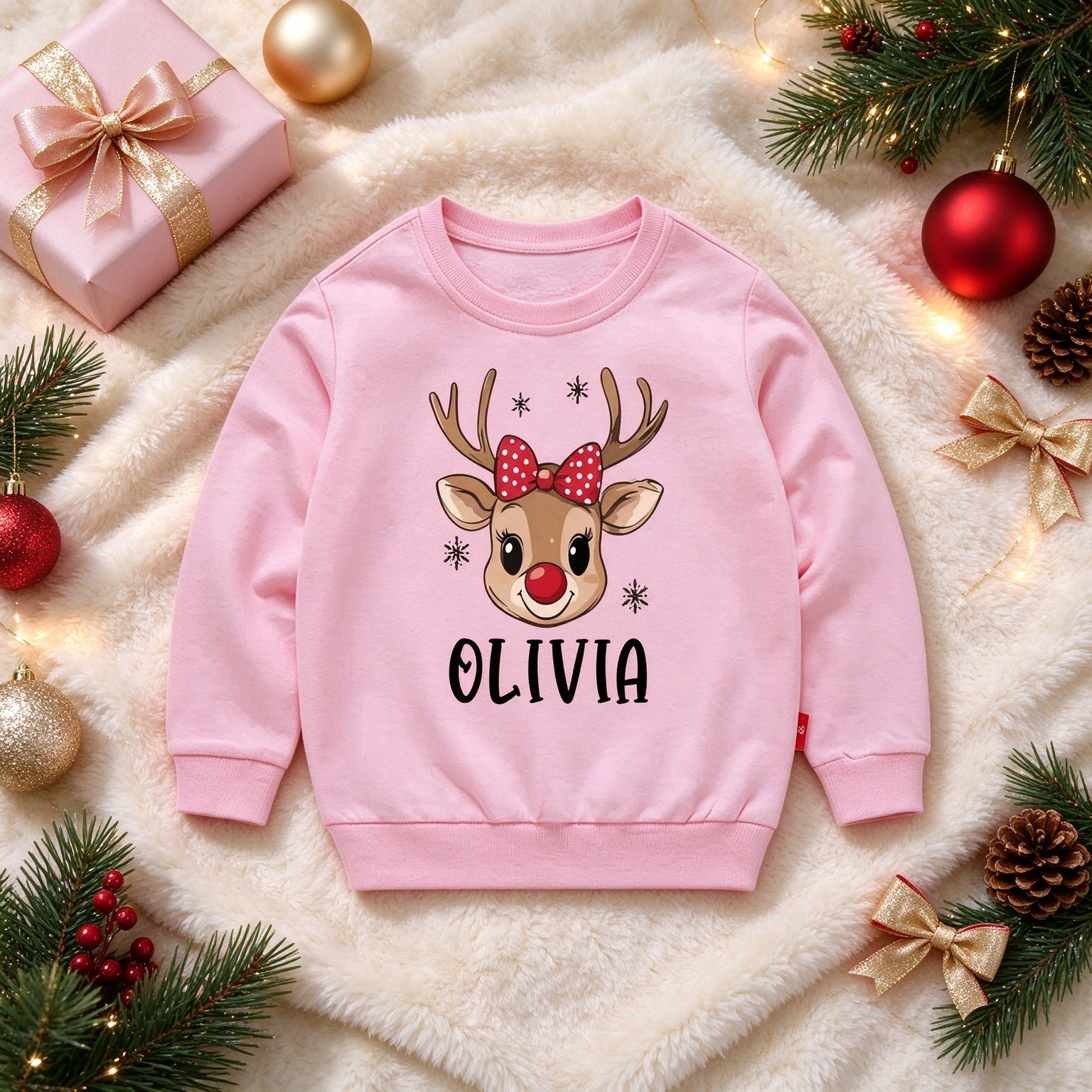 Personalized Reindeer Kids Christmas Sweatshirt