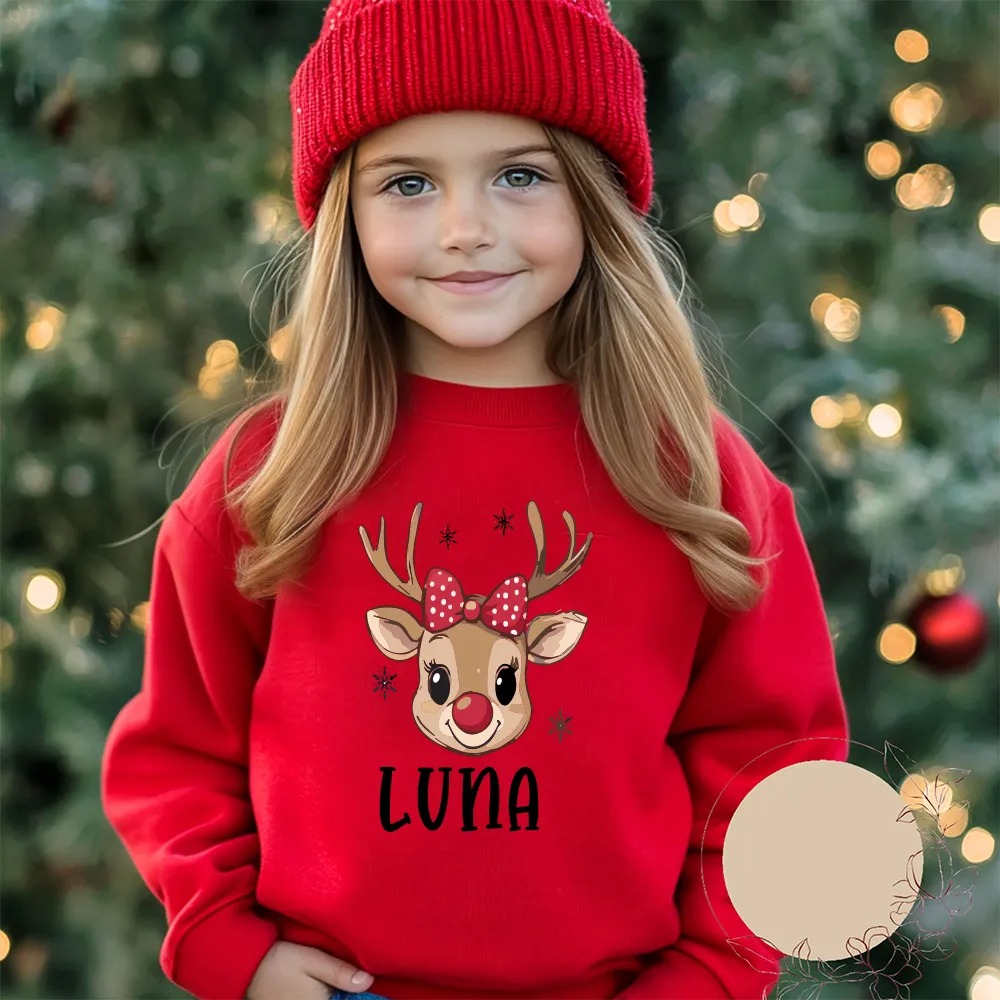 Personalized Reindeer Kids Christmas Sweatshirt