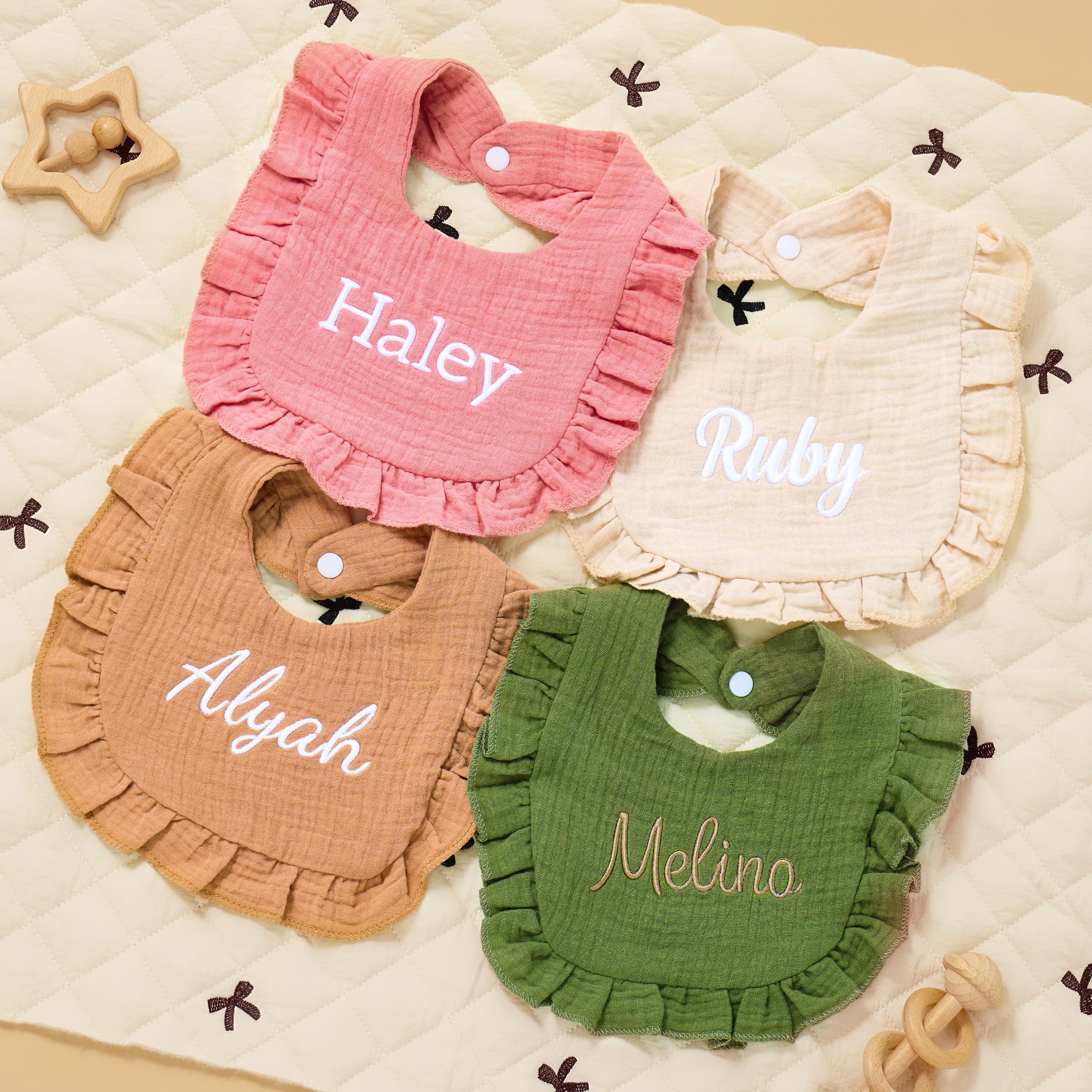 Personalized Ruffle Baby Bib, Embroidered Name Baby Burp Cloth