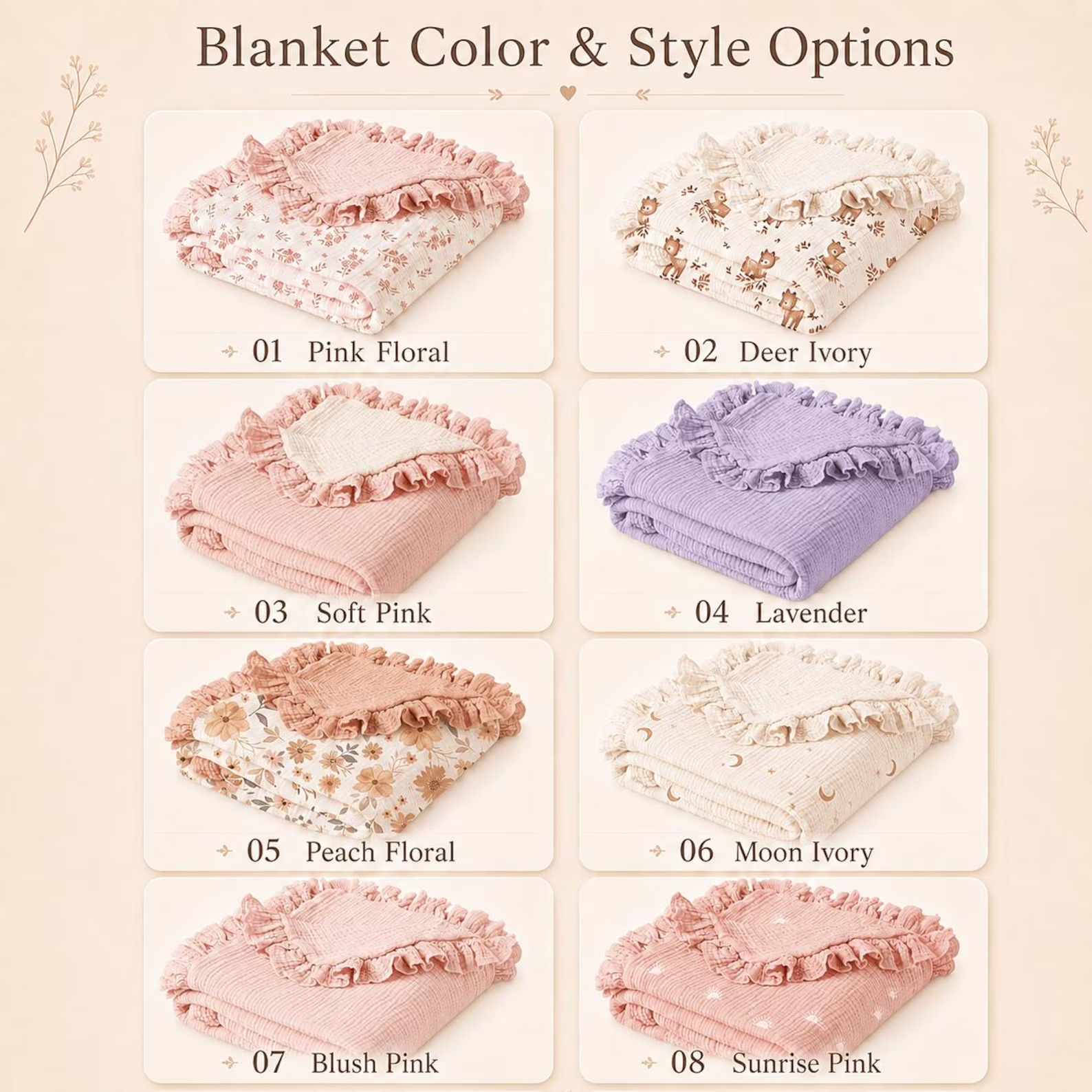 Personalized Ruffle Muslin Baby Blanket