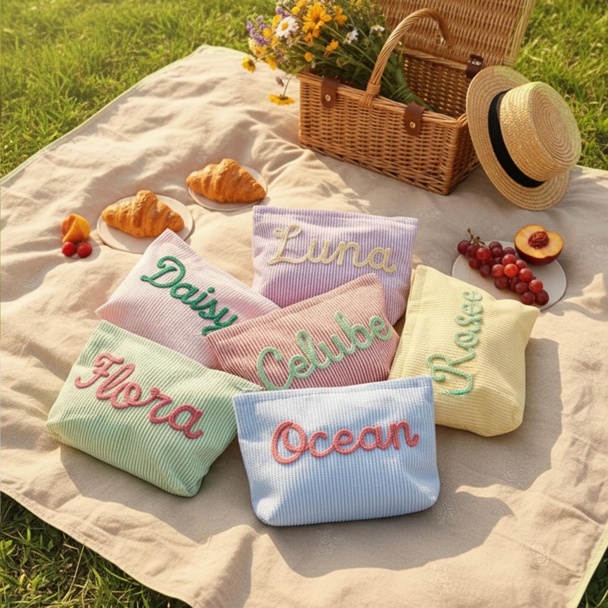 Personalized Seersucker Makeup Bag
