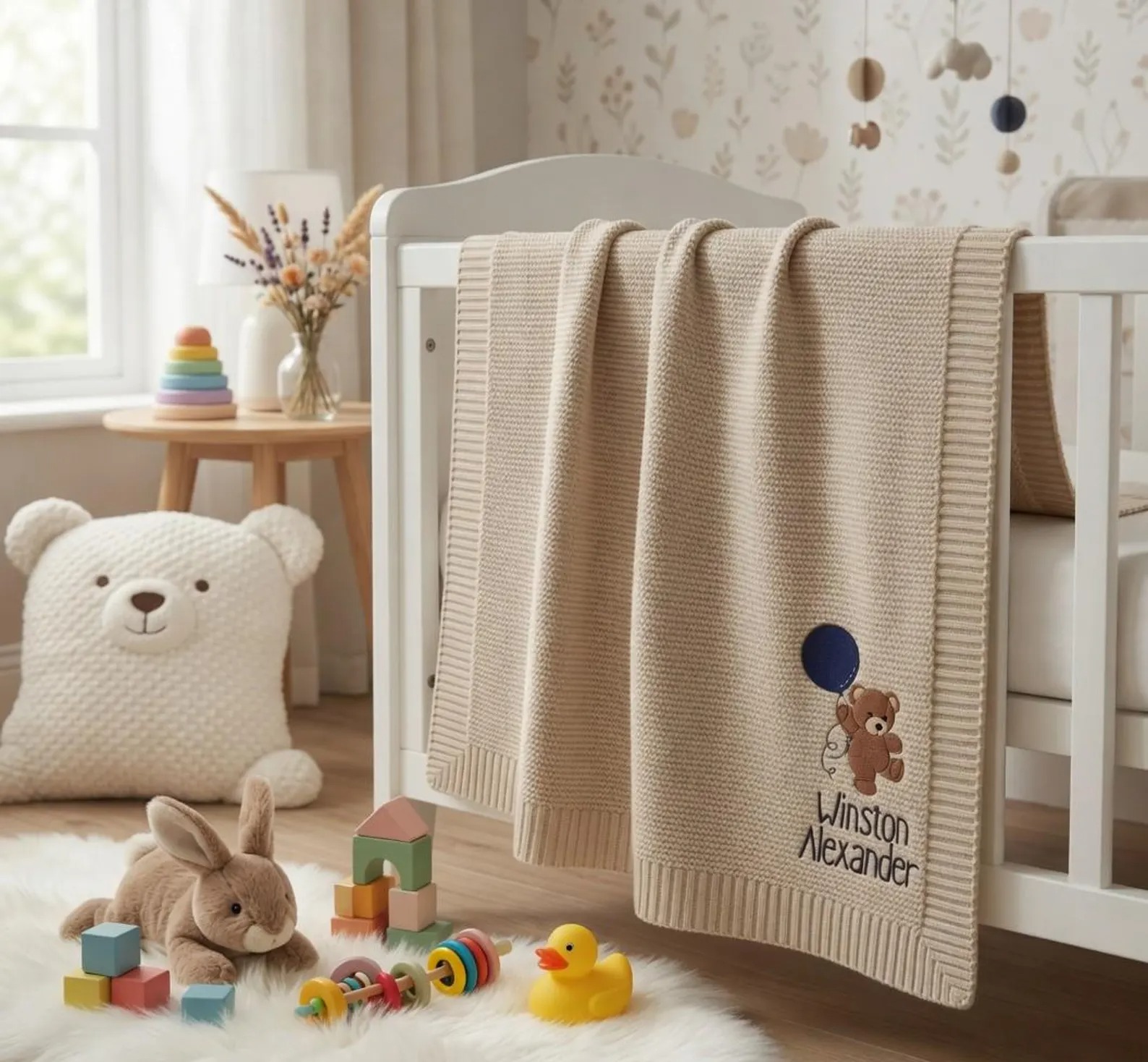 Personalized Knit Baby Blanket,Embroidered Baby Name Blanket