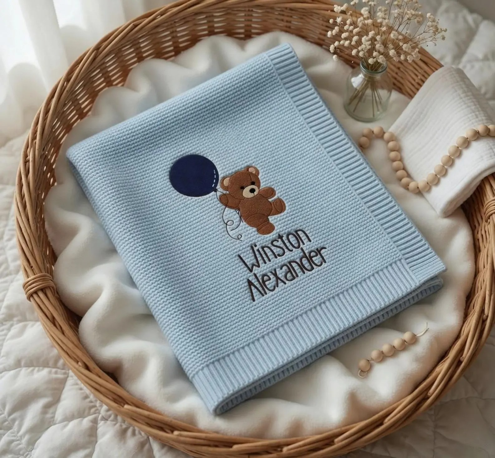 Personalized Knit Baby Blanket,Embroidered Baby Name Blanket