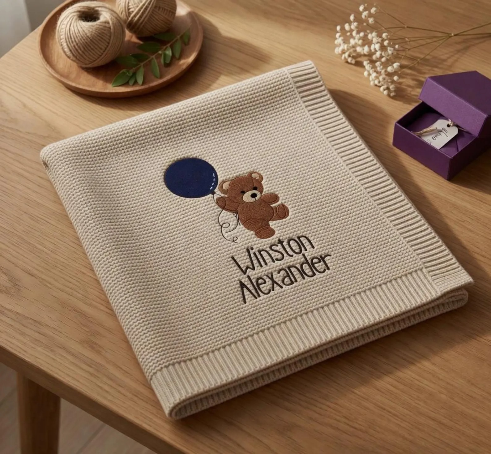 Personalized Knit Baby Blanket,Embroidered Baby Name Blanket