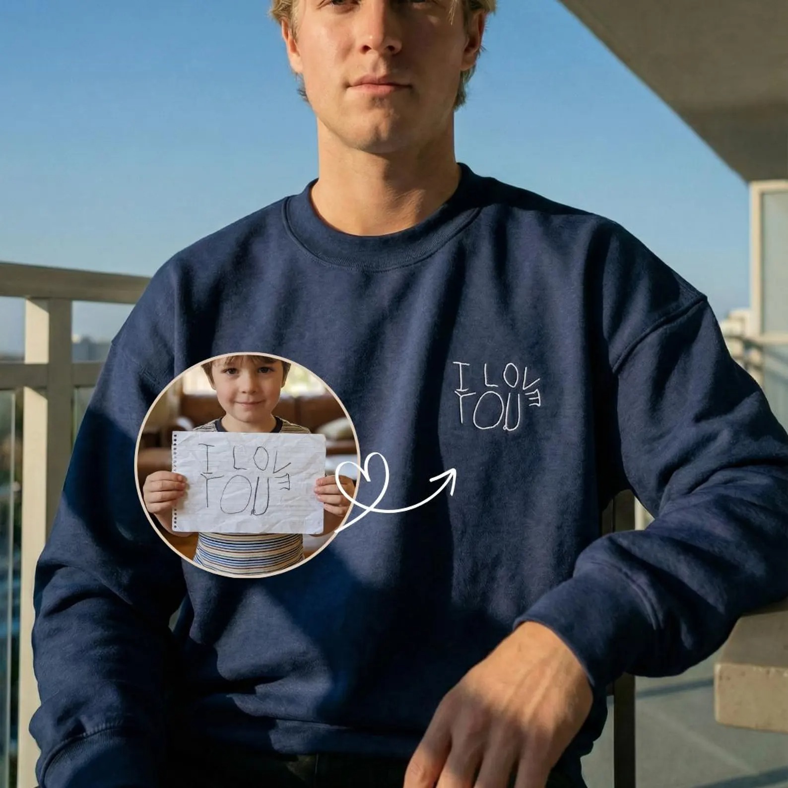 Personalized embroidered sweatshirt with handwritten child's drawing, Mother's Day gift for mom