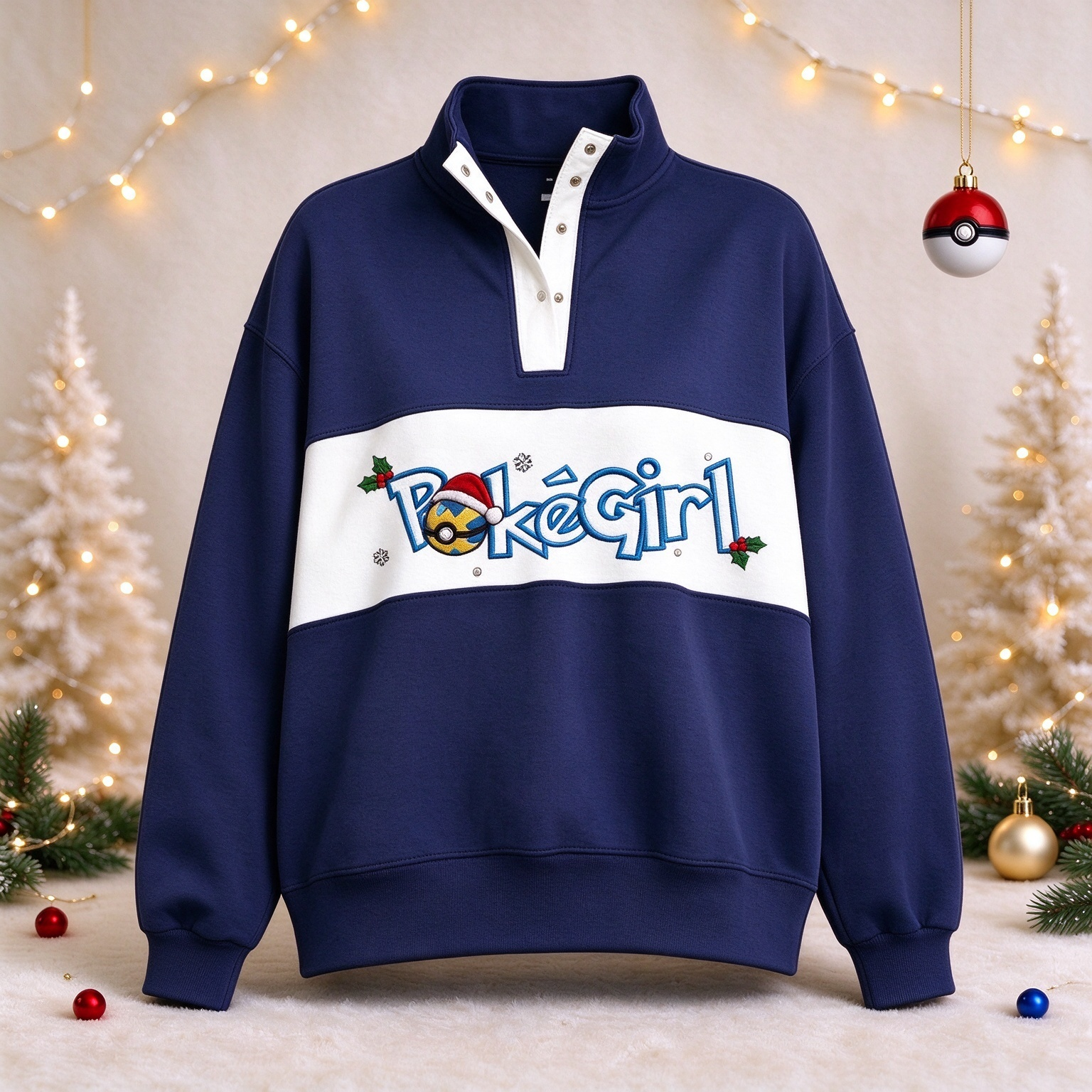Poké Family Christmas Embroidered Half Zip Sweatshirt