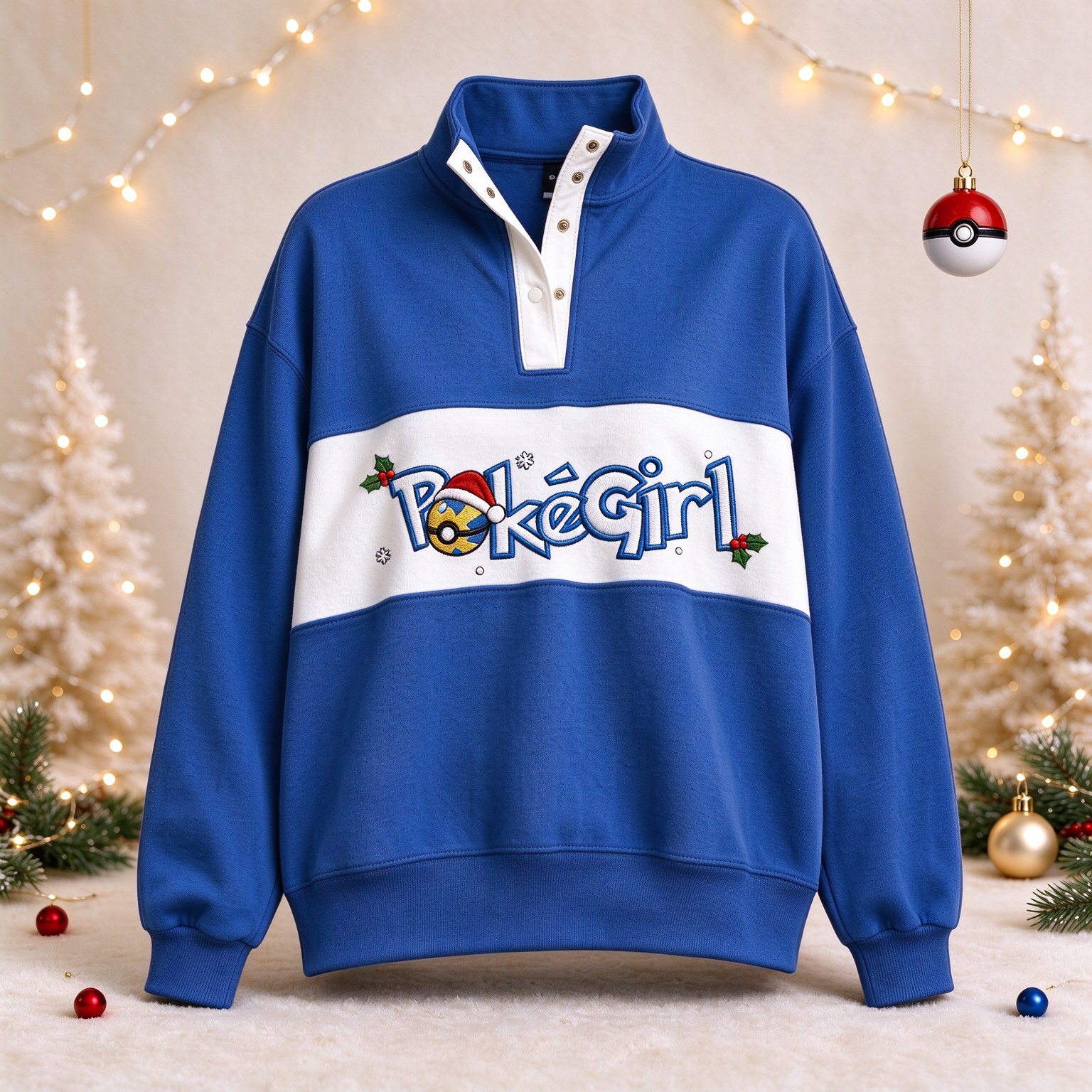 Poké Family Christmas Embroidered Half Zip Sweatshirt