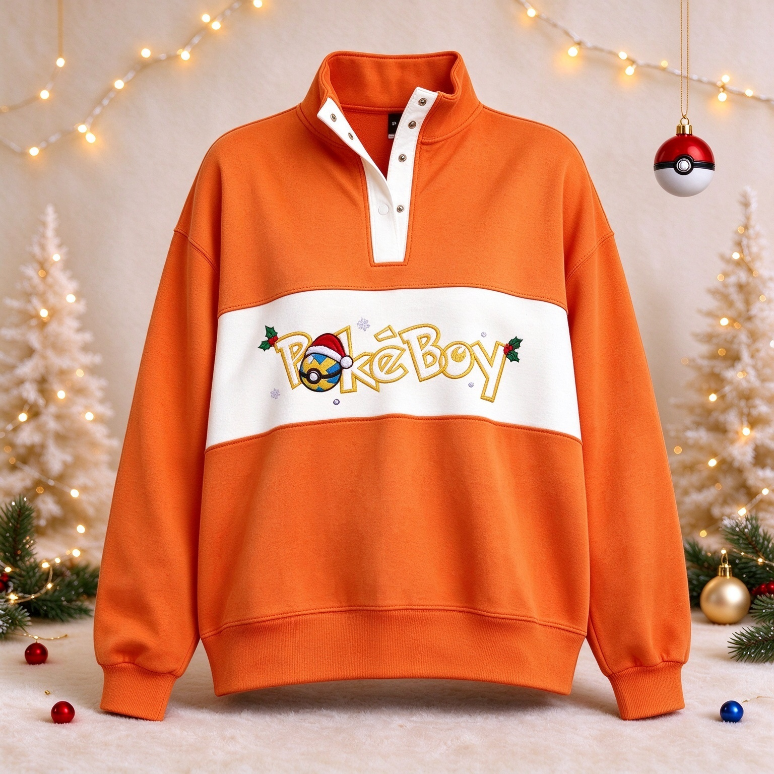 Poké Family Christmas Embroidered Half Zip Sweatshirt