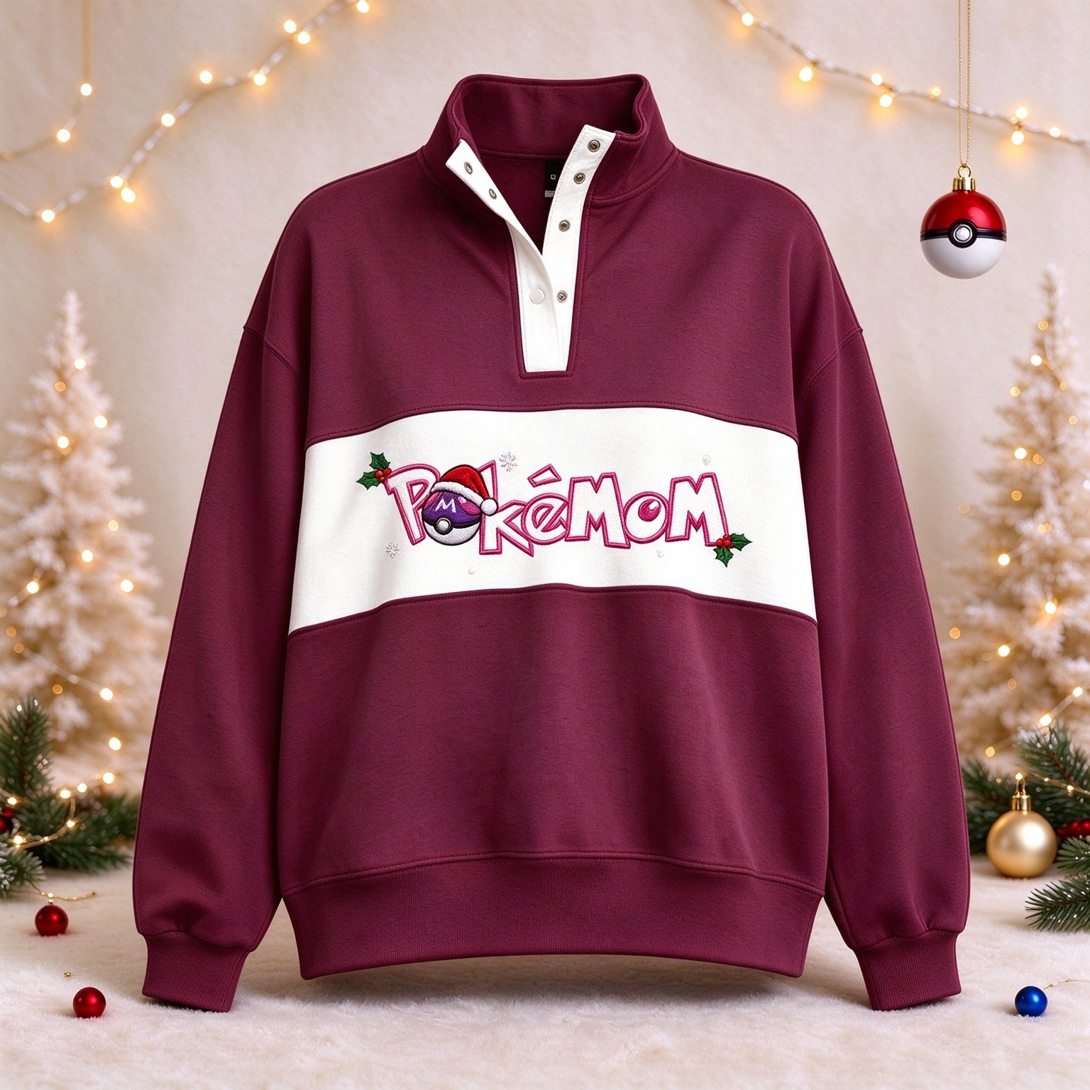 Poké Family Christmas Embroidered Half Zip Sweatshirt