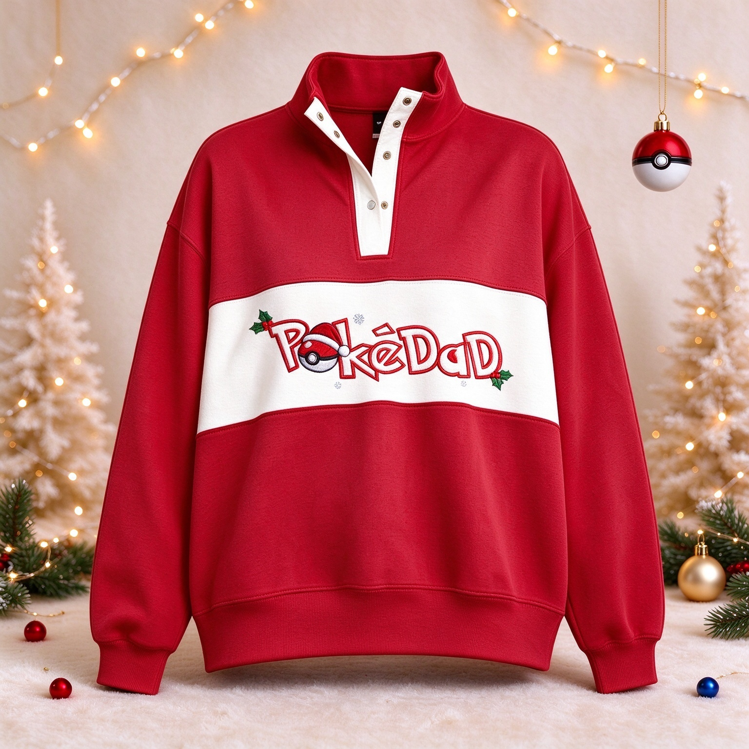 Poké Family Christmas Embroidered Half Zip Sweatshirt