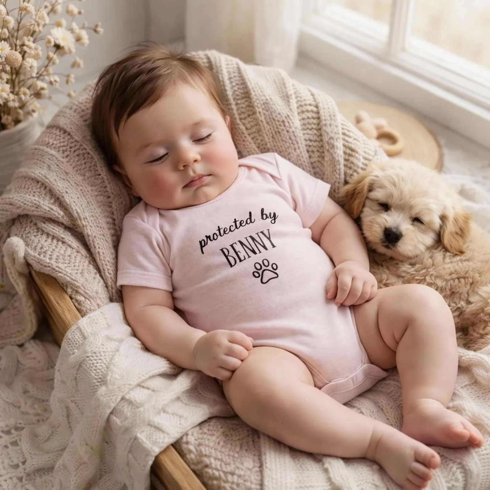 Protected by Baby Onesie - Custom Embroidered Pet Name Onesie