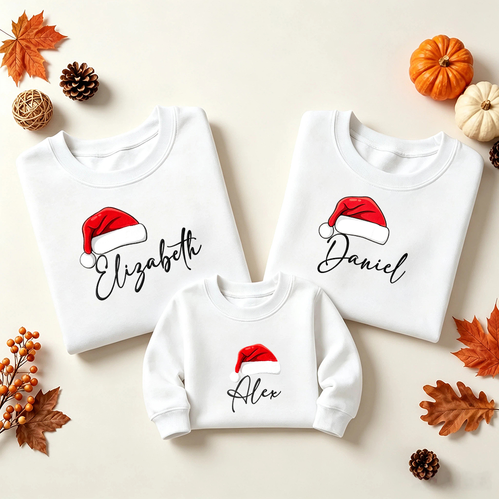 Santa Hat Custom Name Family Matching Sweatshirt Outfits