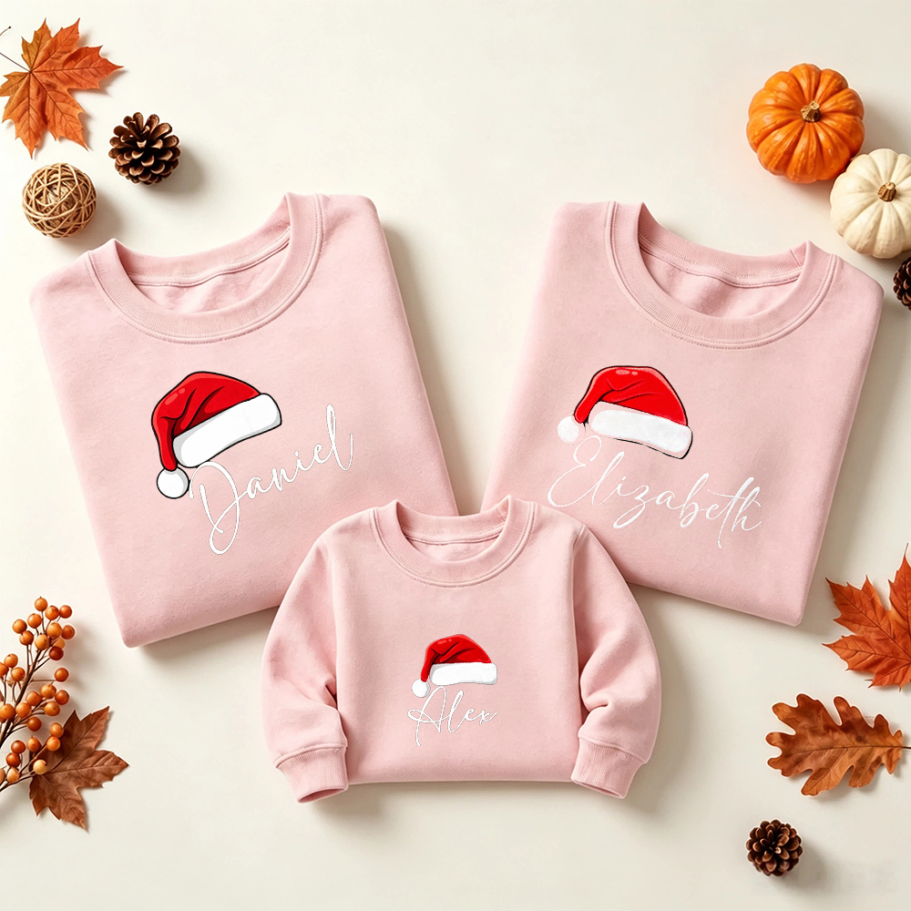 Santa Hat Custom Name Family Matching Sweatshirt Outfits