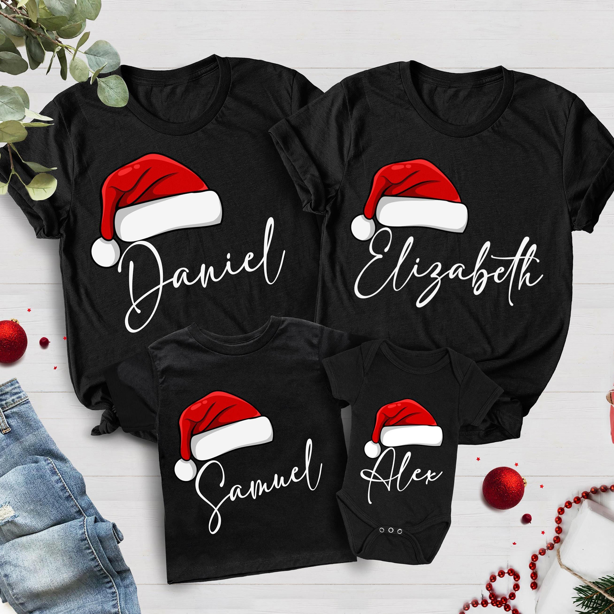 Santa Hat Custom Name Family Matching T-shirt Outfits