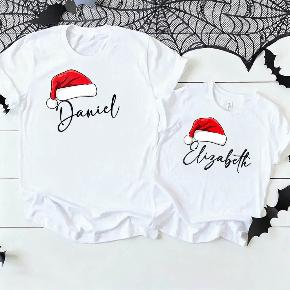 Santa Hat Custom Name Family Matching T-shirt Outfits